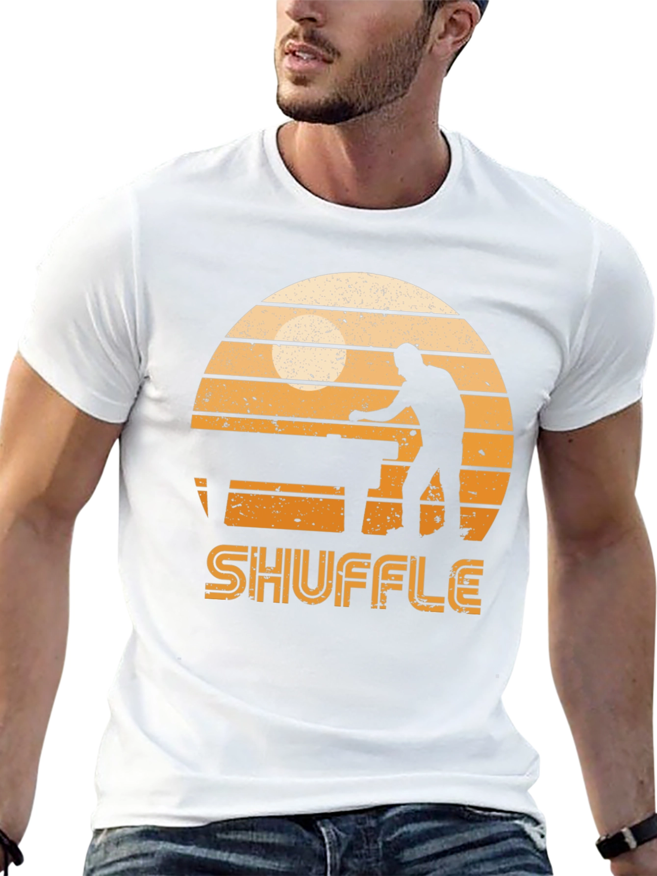Shuffleboard Graphic Tee - Retro Sunset Design