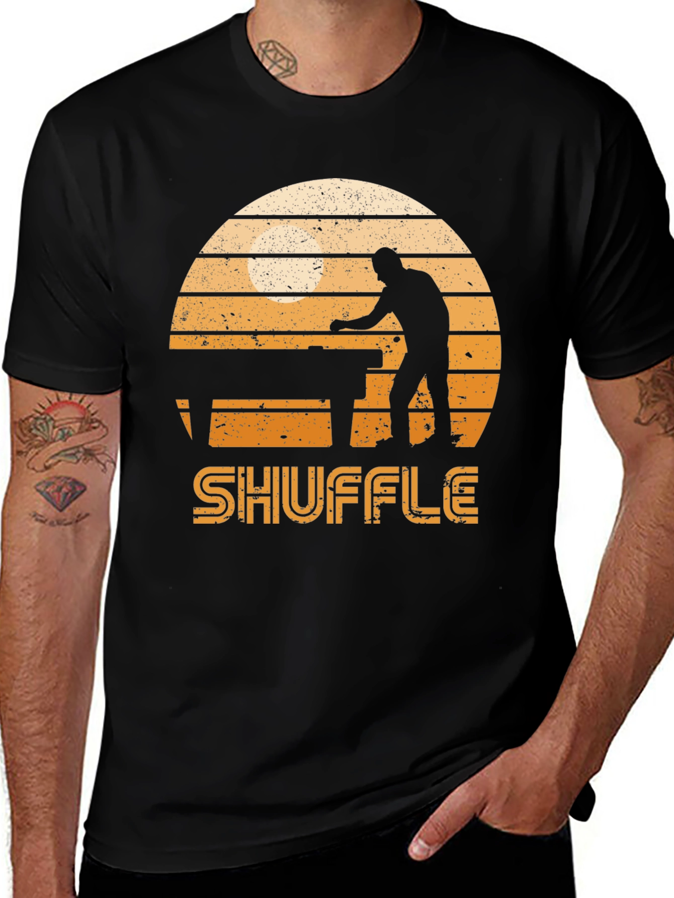 Shuffleboard Graphic Tee - Retro Sunset Design