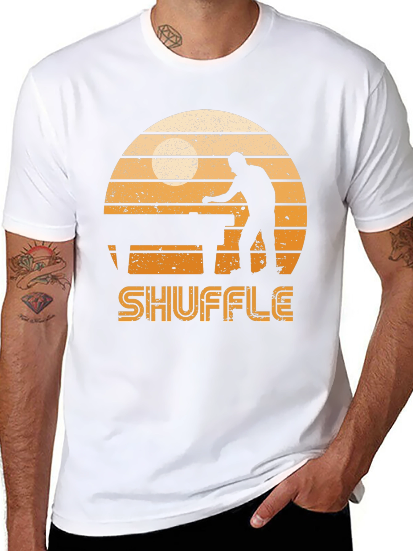 Shuffleboard Graphic Tee - Retro Sunset Design