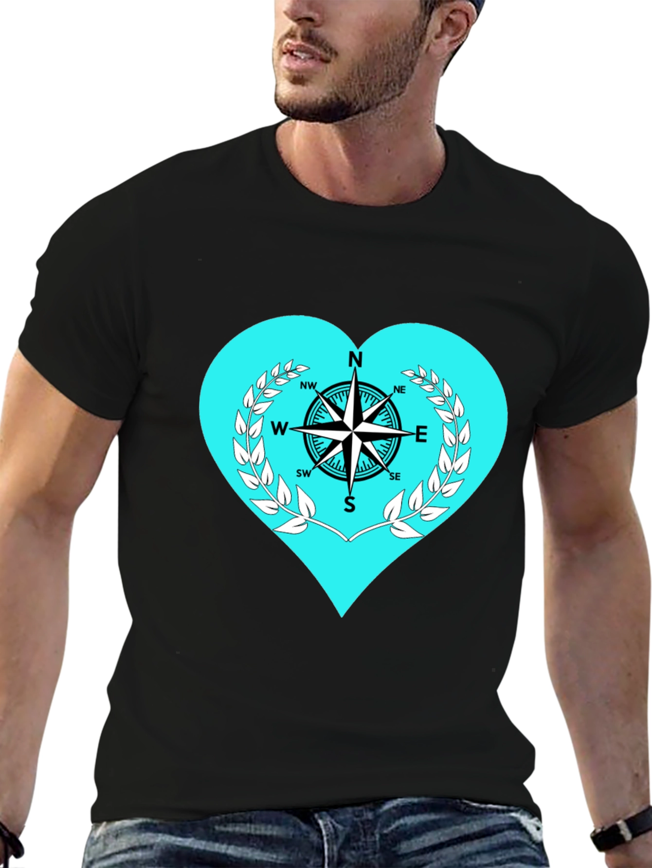 Compass Heart Graphic Tee - Stylish Black T-Shirt