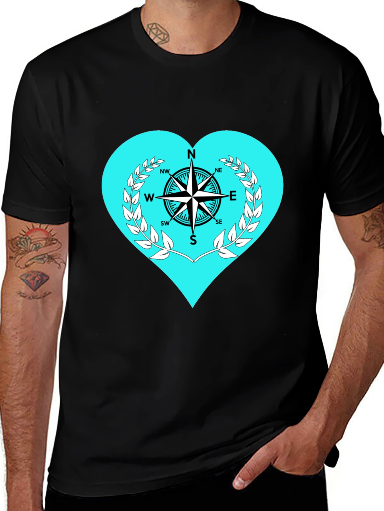 Compass Heart Graphic Tee - Stylish Black T-Shirt