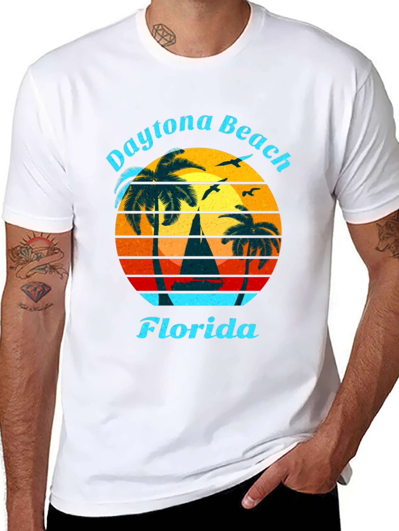 Daytona Beach Florida T-Shirt Retro Sunset Sailboat Tee