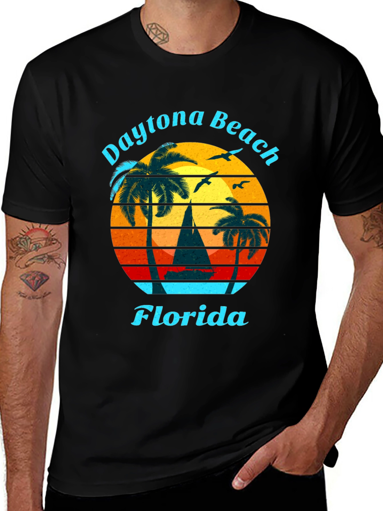Daytona Beach Florida T-Shirt Retro Sunset Sailboat Tee