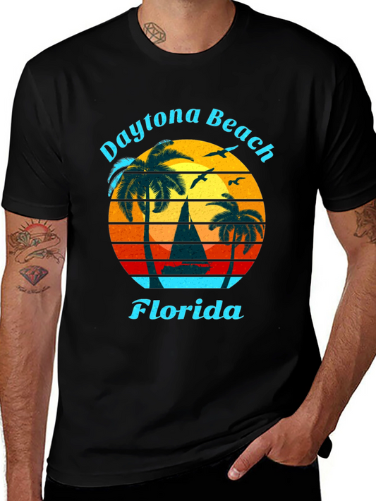 Daytona Beach Florida T-Shirt Retro Sunset Sailboat Tee