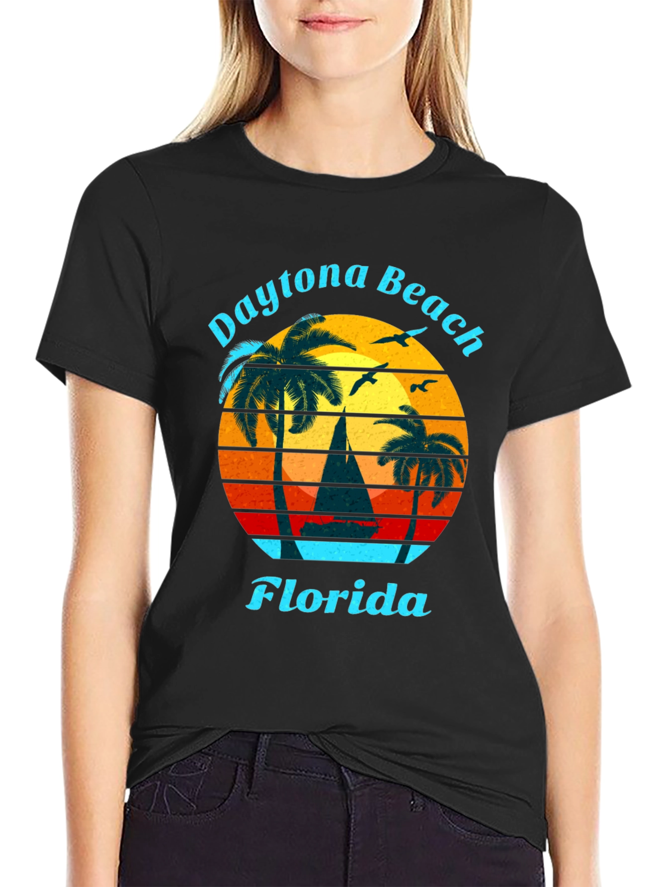 Daytona Beach Florida T-Shirt Retro Sunset Sailboat Tee