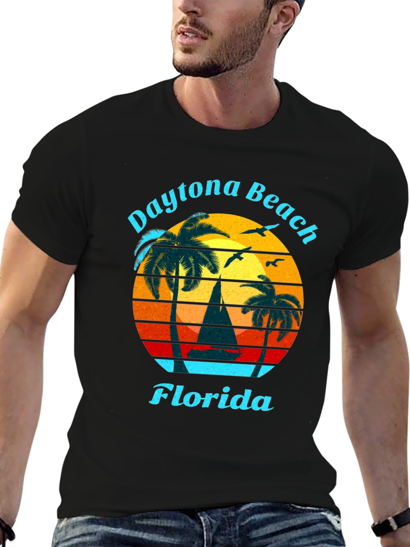 Daytona Beach Florida T-Shirt Retro Sunset Sailboat Tee