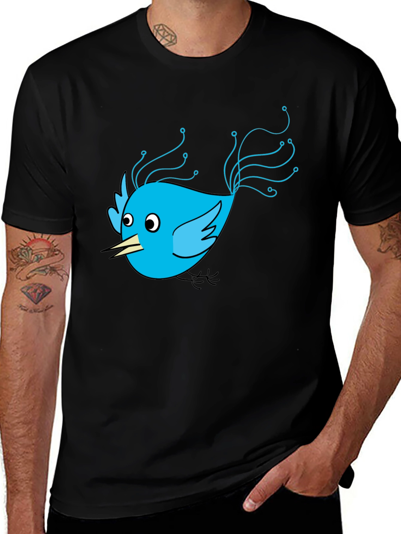 Tech Bird Graphic Tee - Black Cotton Blend