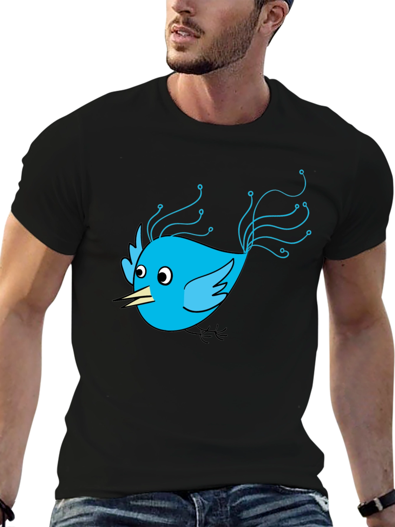Tech Bird Graphic Tee - Black Cotton Blend