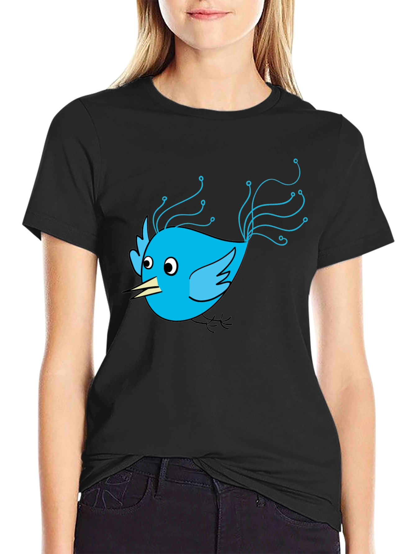 Tech Bird Graphic Tee - Black Cotton Blend