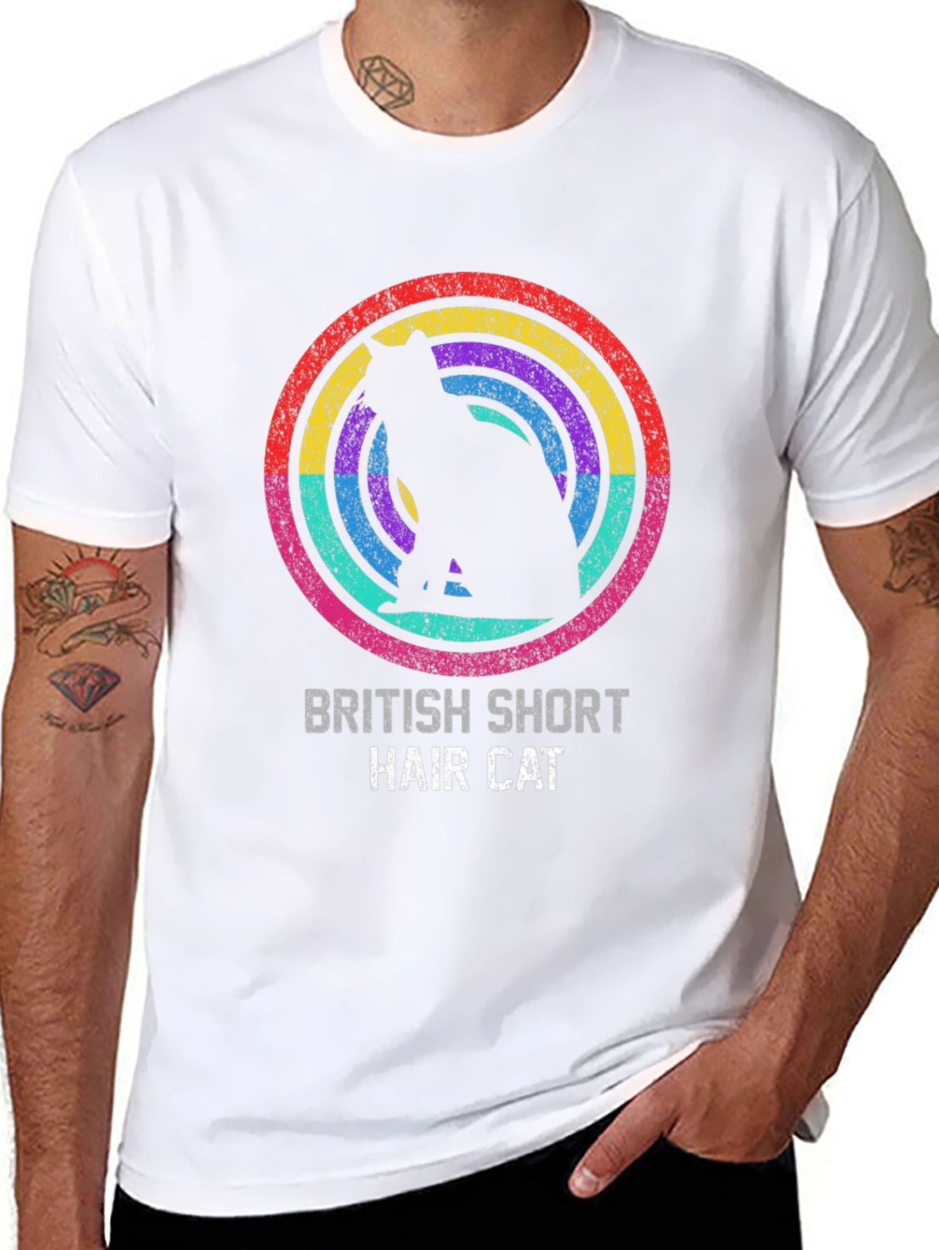British Shorthair Cat Rainbow T-Shirt