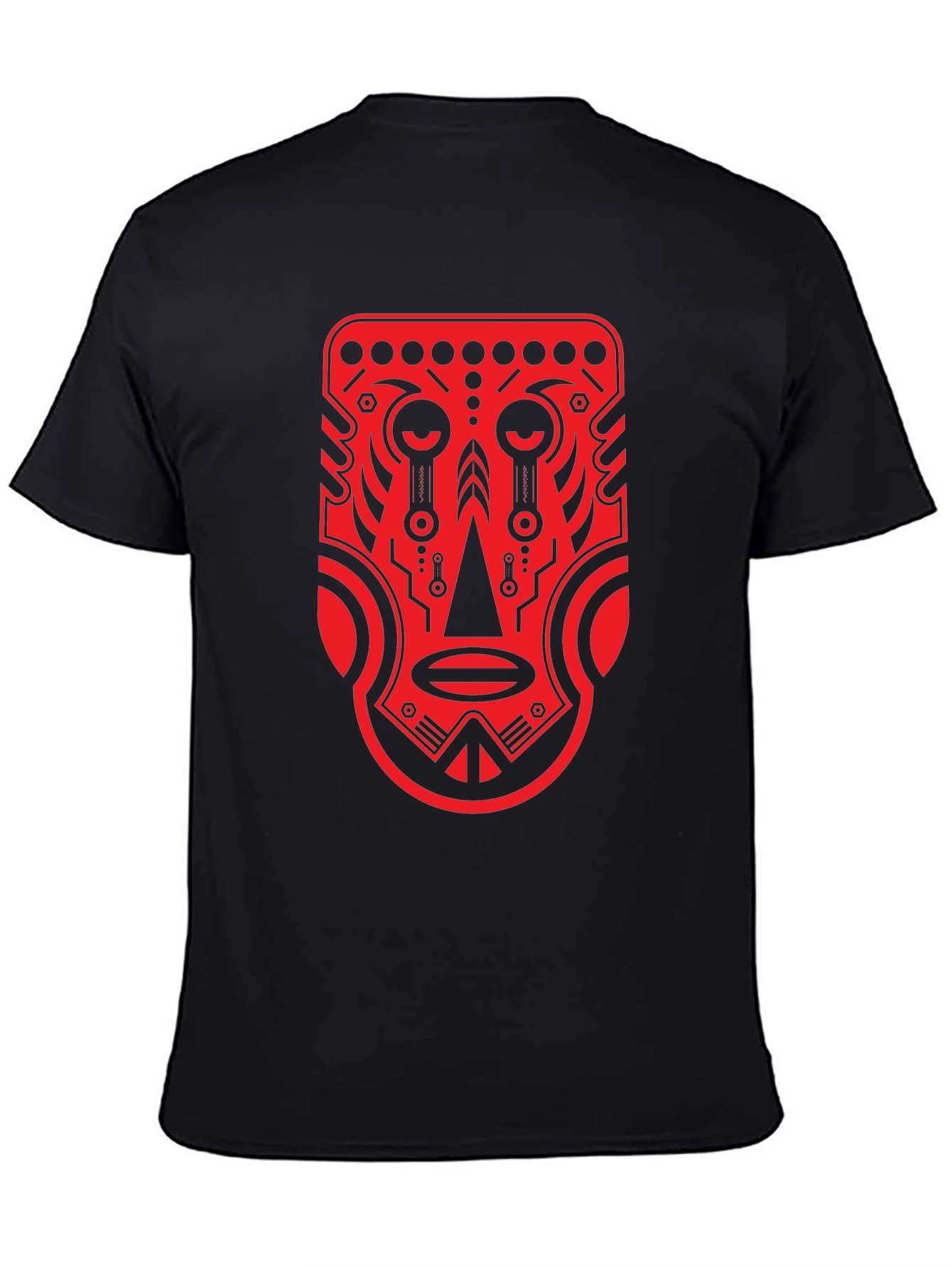 Tribal Mask Graphic Tee - Bold Red Design