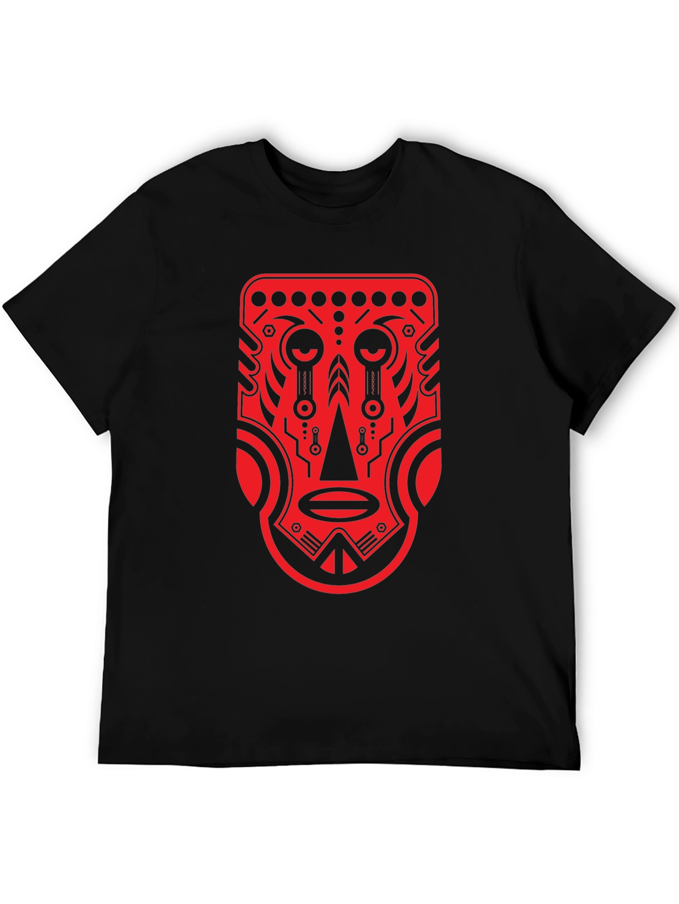 Tribal Mask Graphic Tee - Bold Red Design