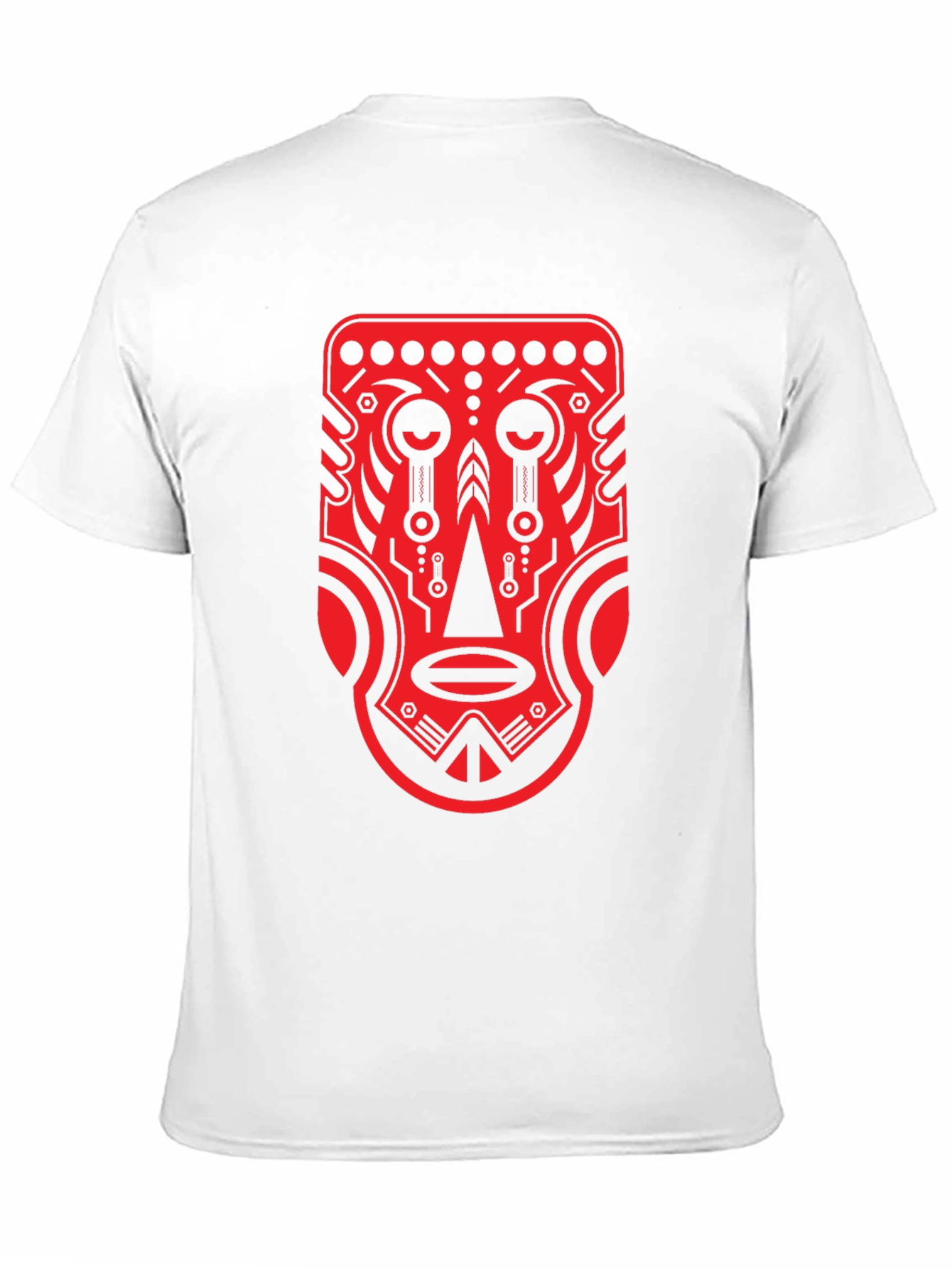 Tribal Mask Graphic Tee - Bold Red Design
