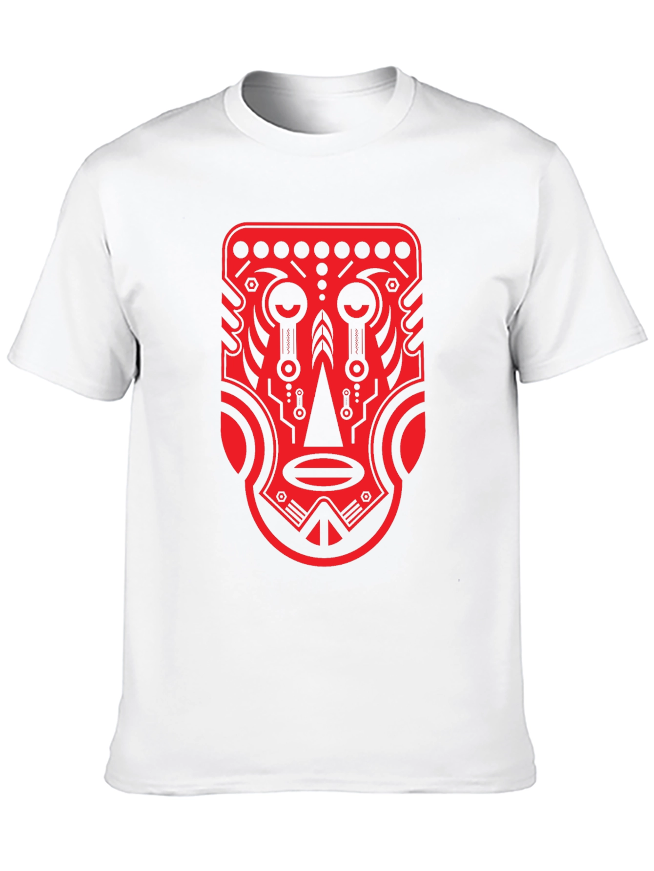 Tribal Mask Graphic Tee - Bold Red Design