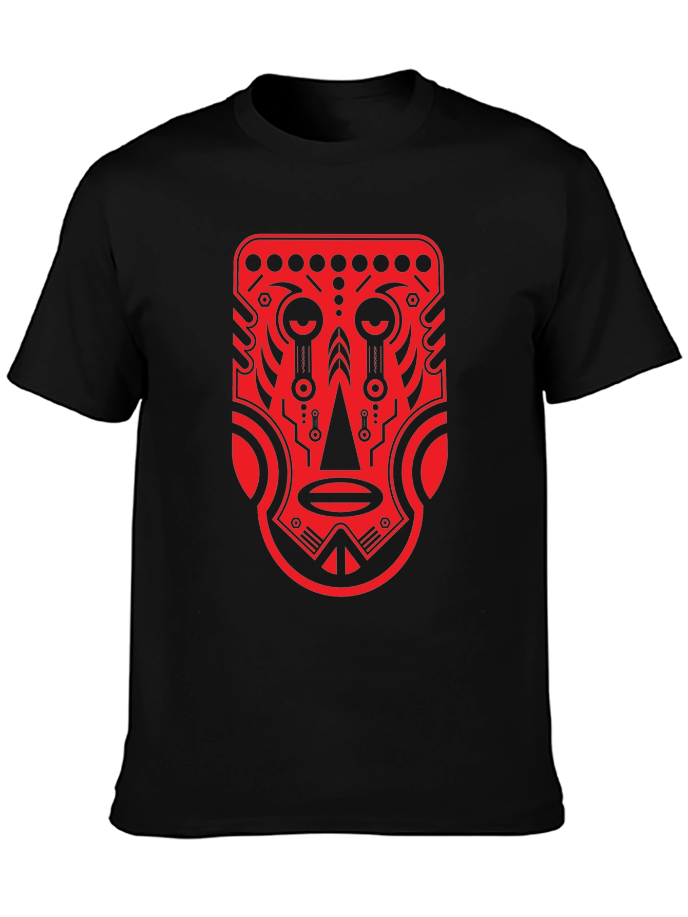 Tribal Mask Graphic Tee - Bold Red Design