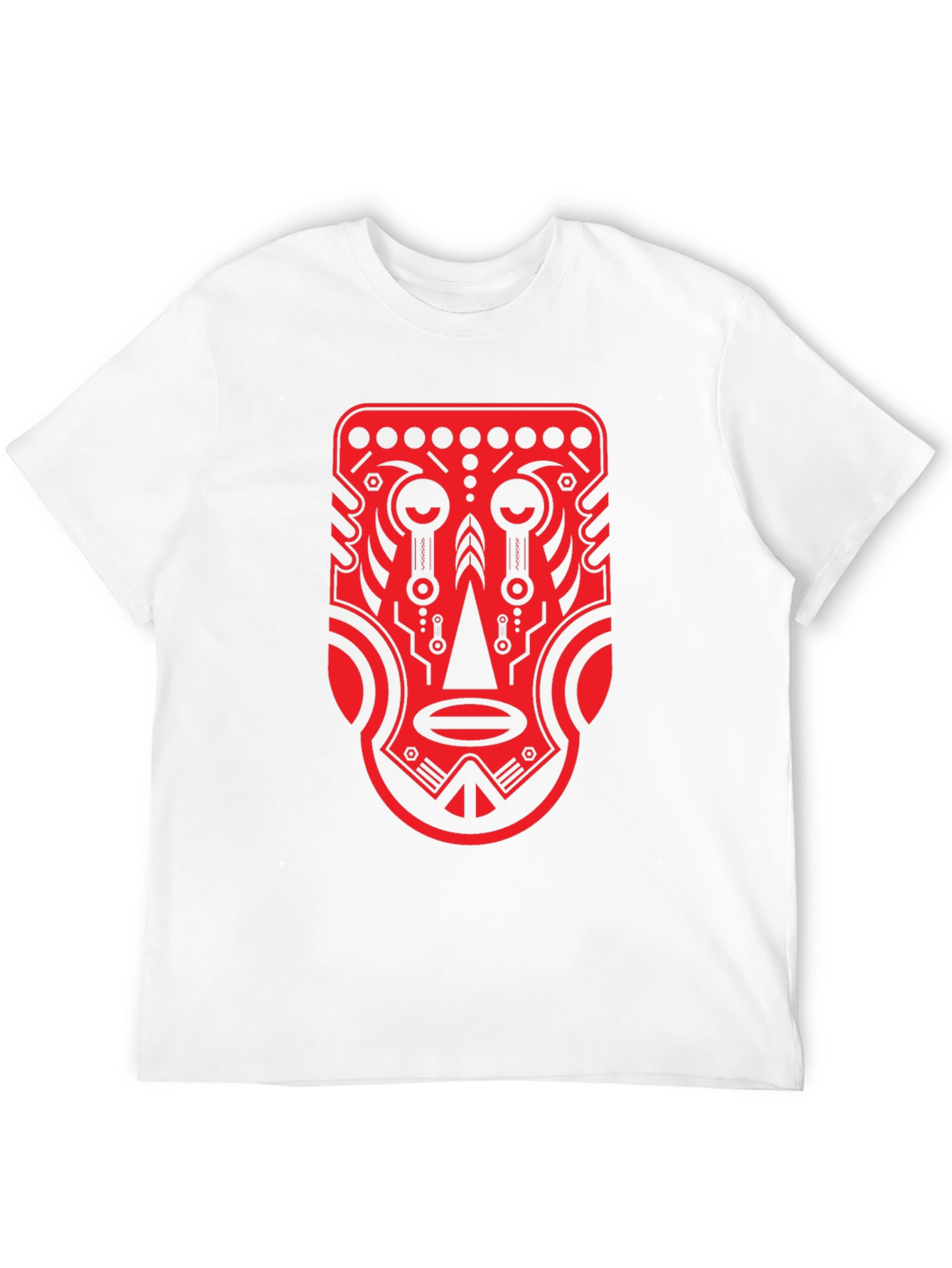 Tribal Mask Graphic Tee - Bold Red Design
