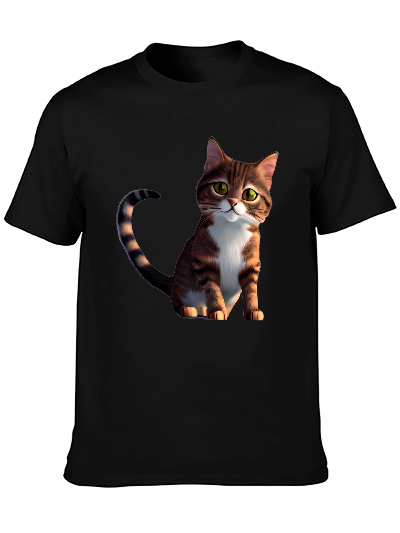 Cartoon Cat Graphic Black T-Shirt