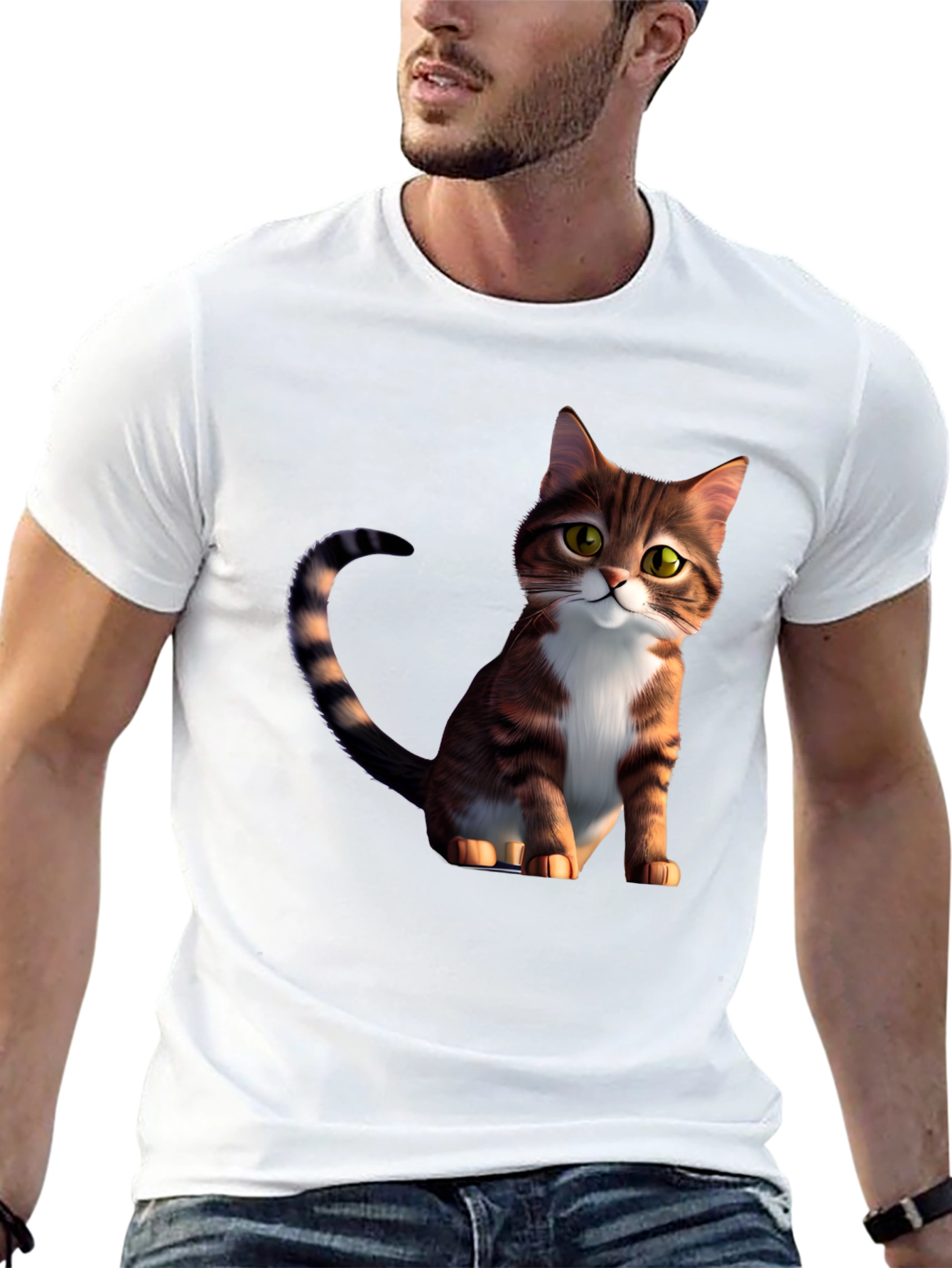 Cartoon Cat Graphic Black T-Shirt