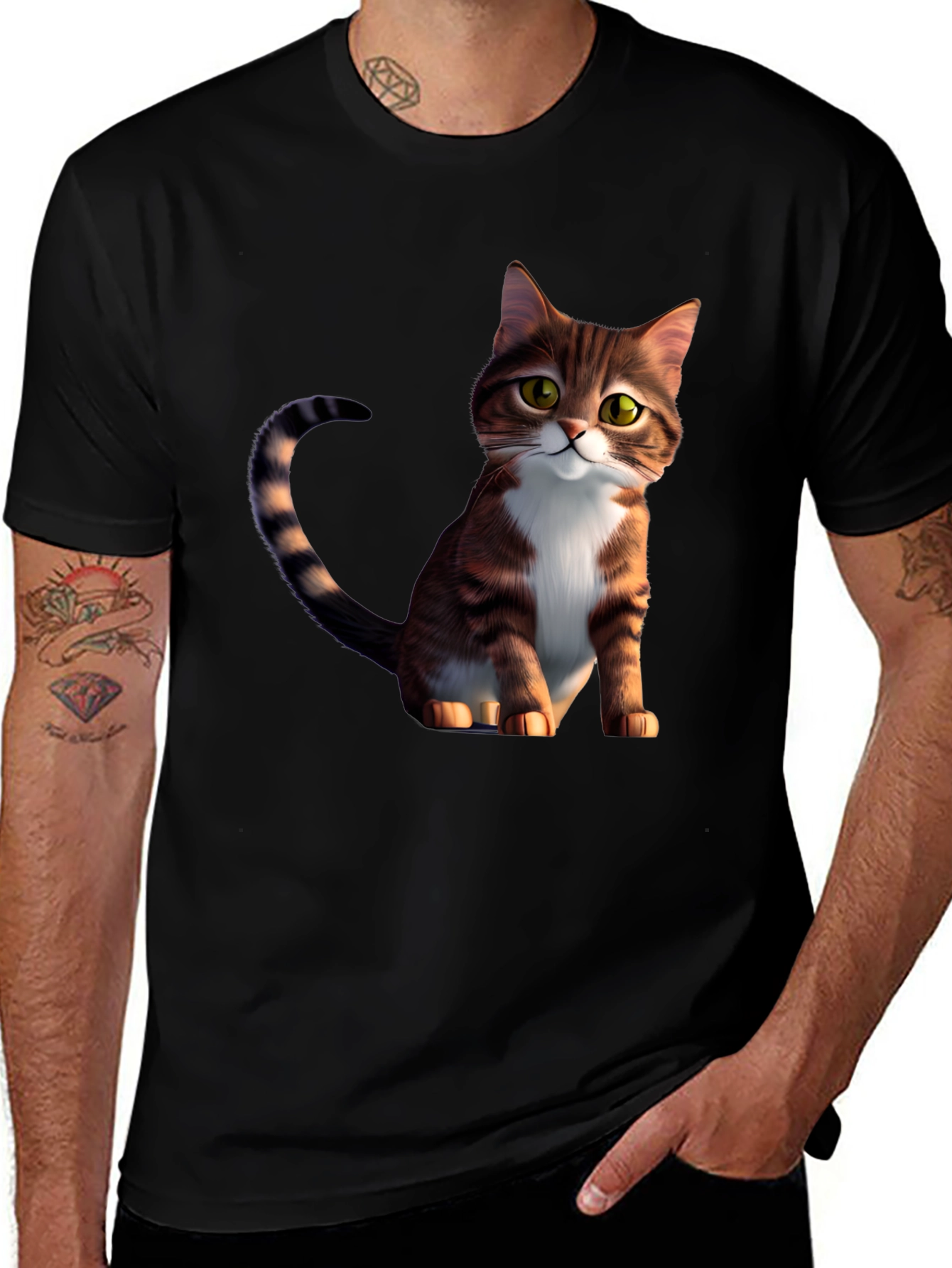 Cartoon Cat Graphic Black T-Shirt