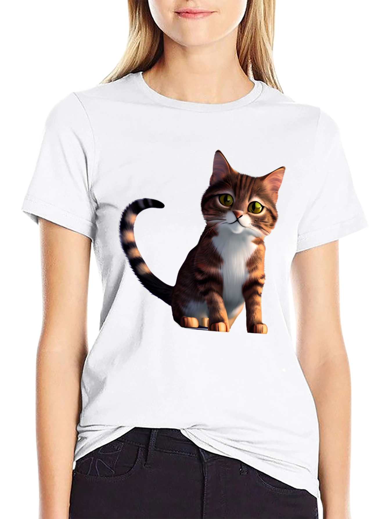 Cartoon Cat Graphic Black T-Shirt