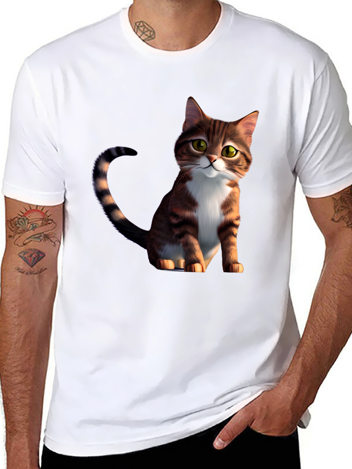 Cartoon Cat Graphic Black T-Shirt