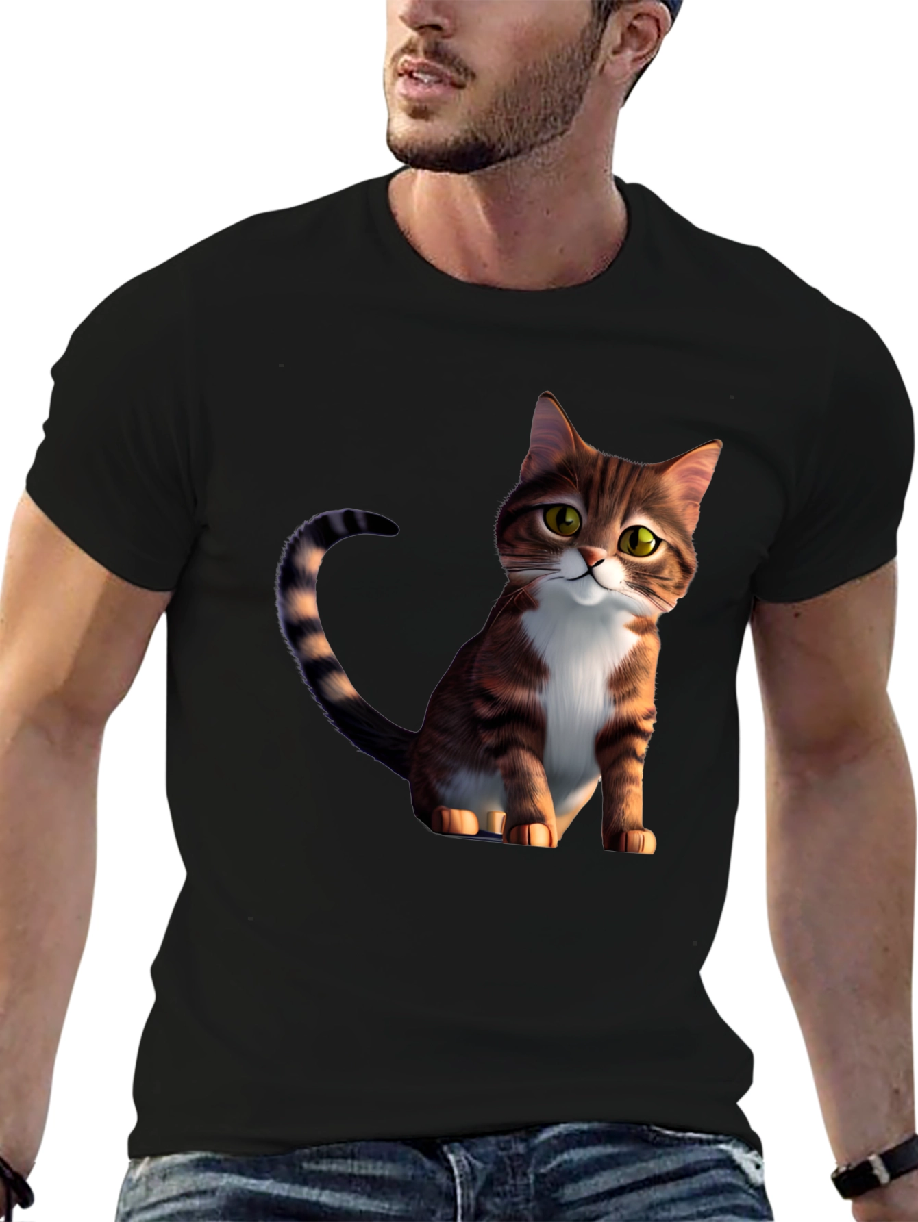 Cartoon Cat Graphic Black T-Shirt