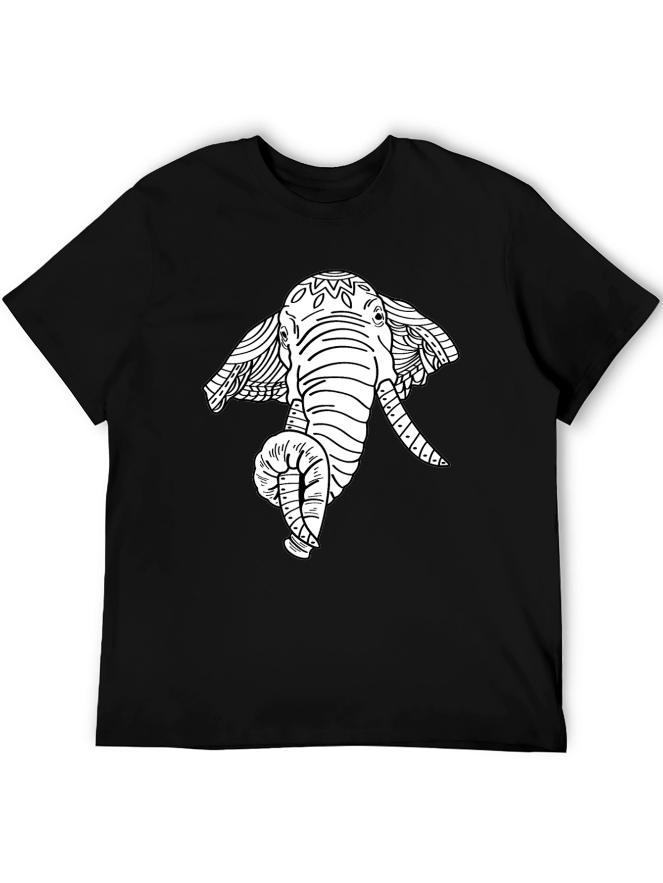 Elephant Graphic Tee - Artistic Print Black T-Shirt