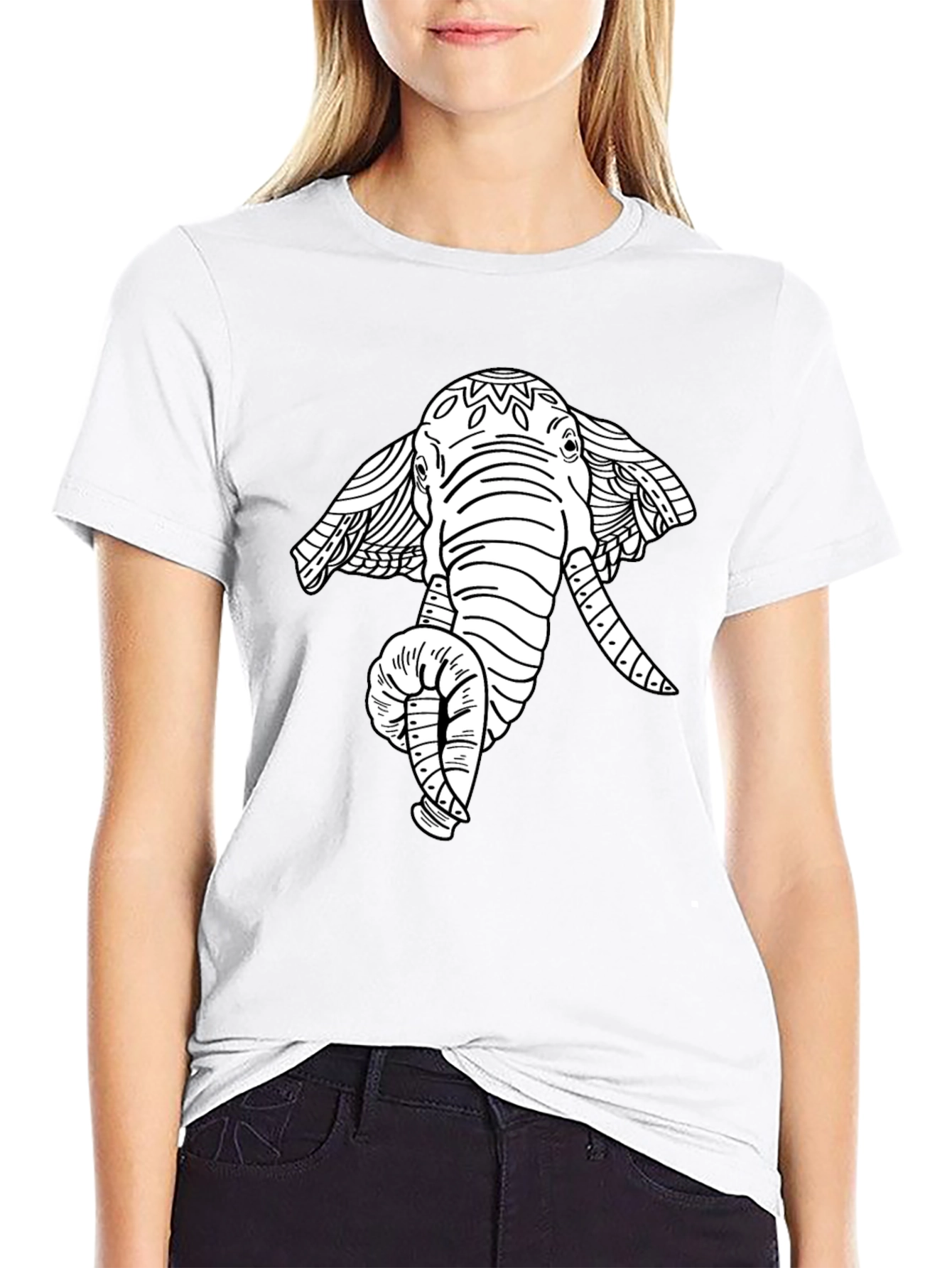 Elephant Graphic Tee - Artistic Print Black T-Shirt
