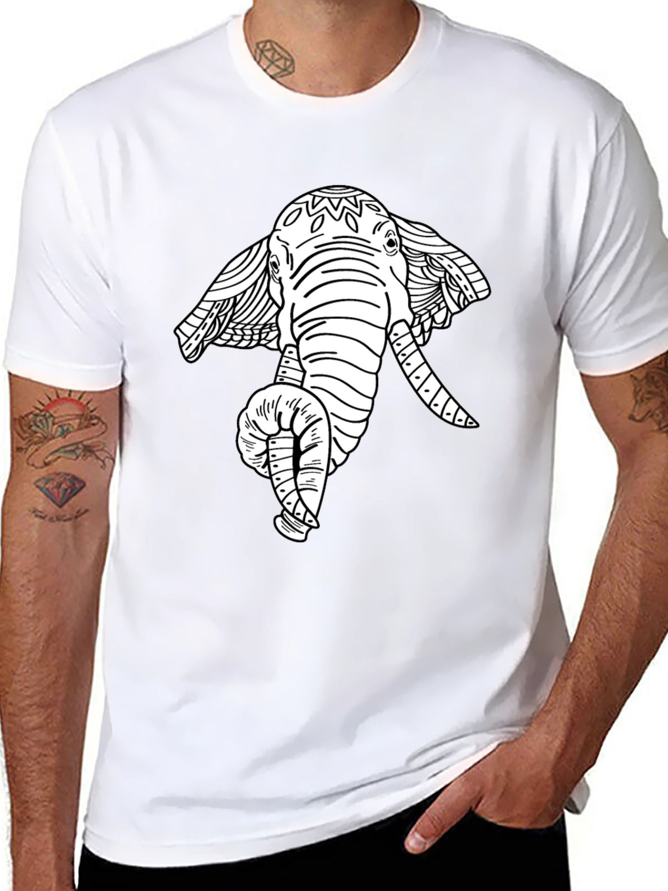 Elephant Graphic Tee - Artistic Print Black T-Shirt