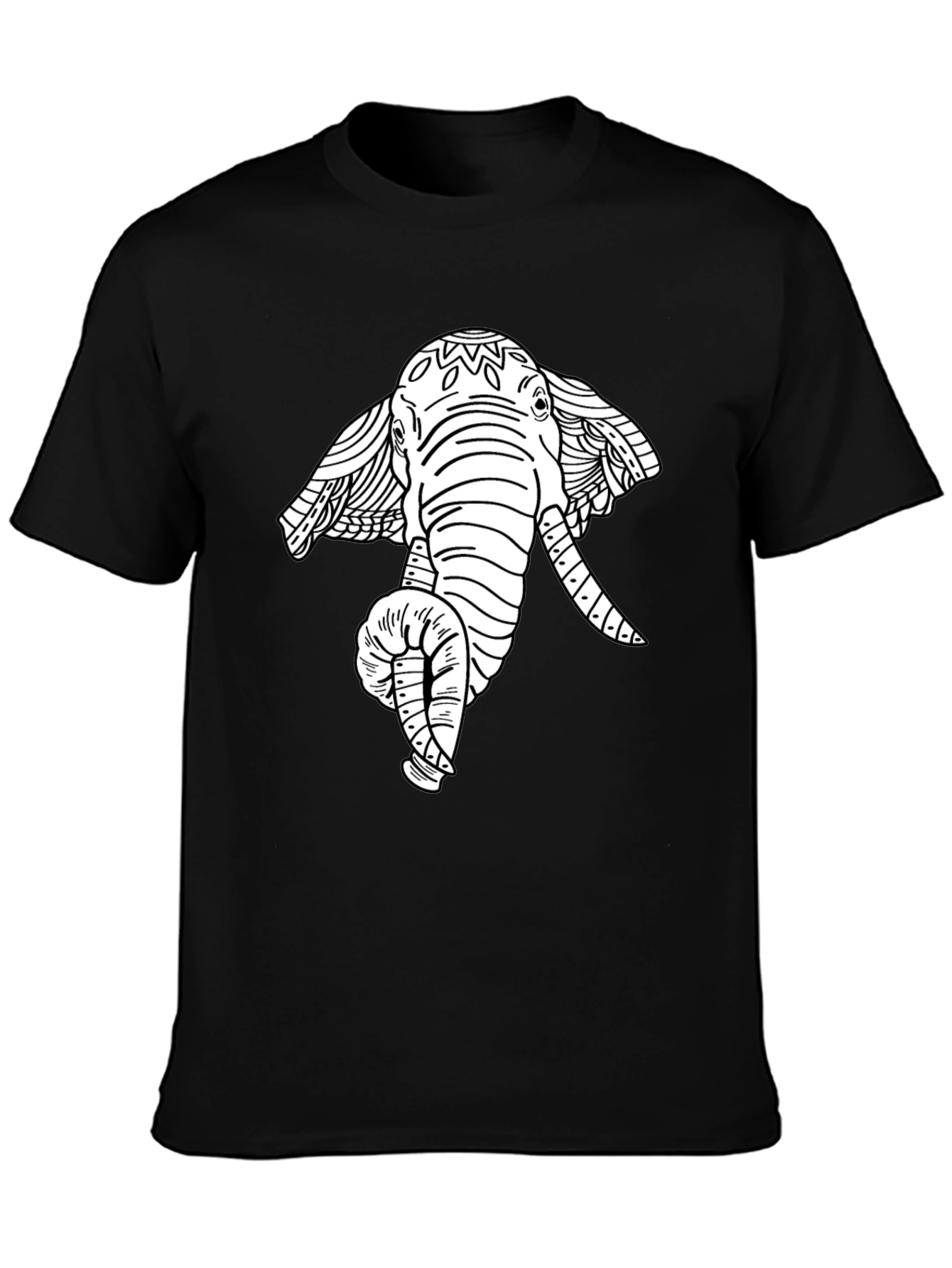Elephant Graphic Tee - Artistic Print Black T-Shirt