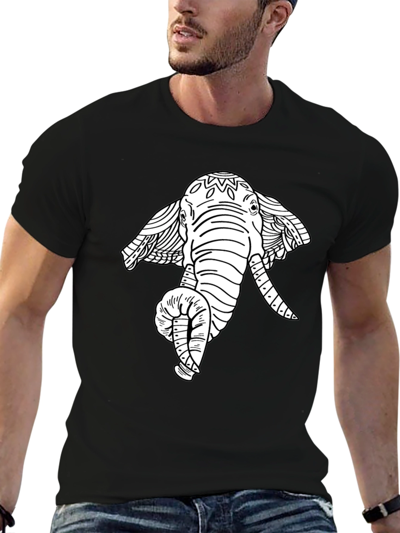 Elephant Graphic Tee - Artistic Print Black T-Shirt
