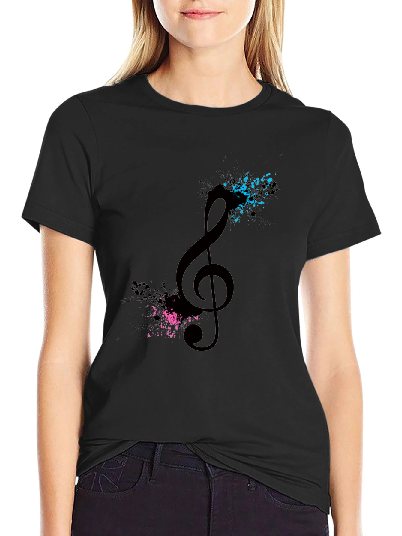 Music Note Splash Black T-Shirt