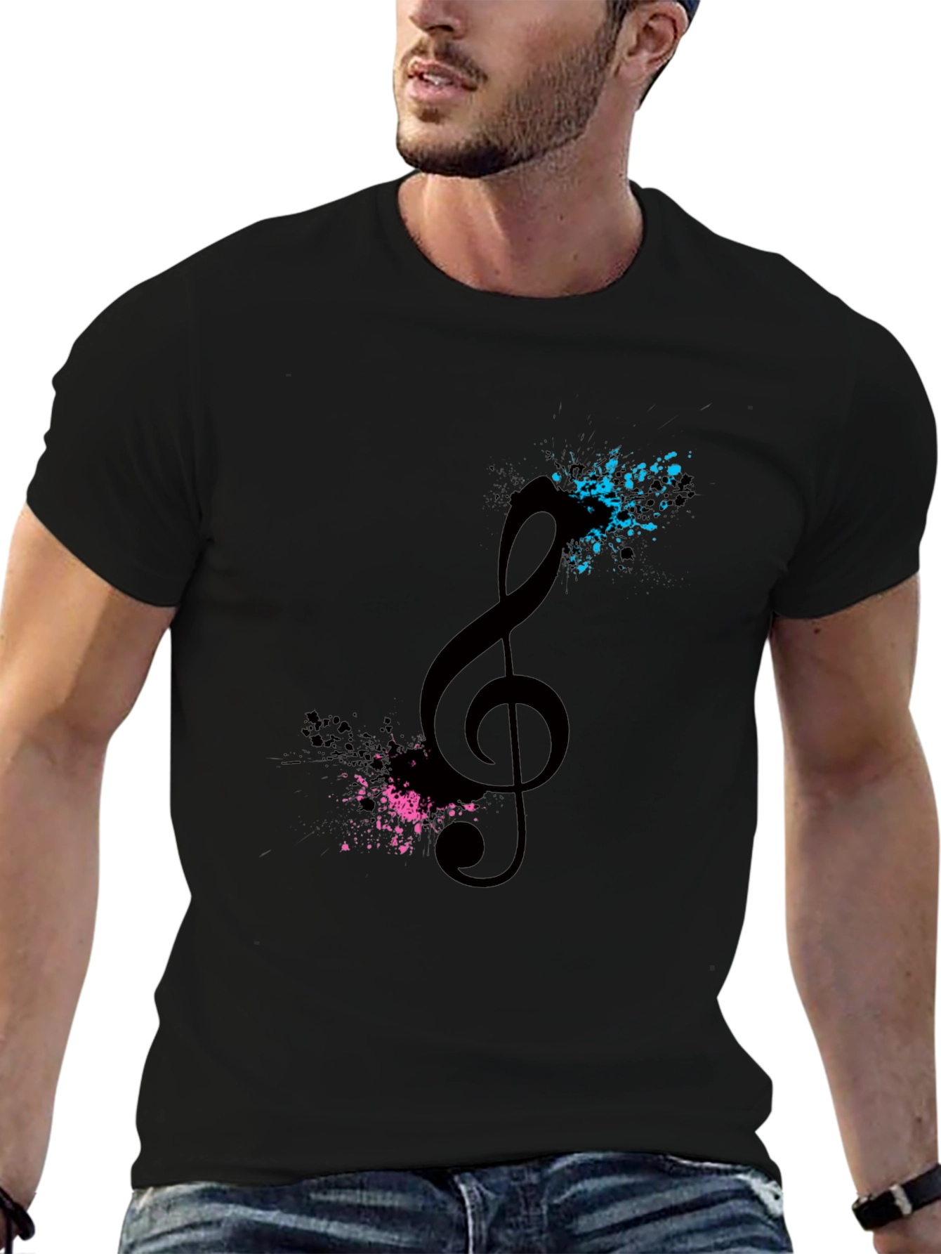 Music Note Splash Black T-Shirt