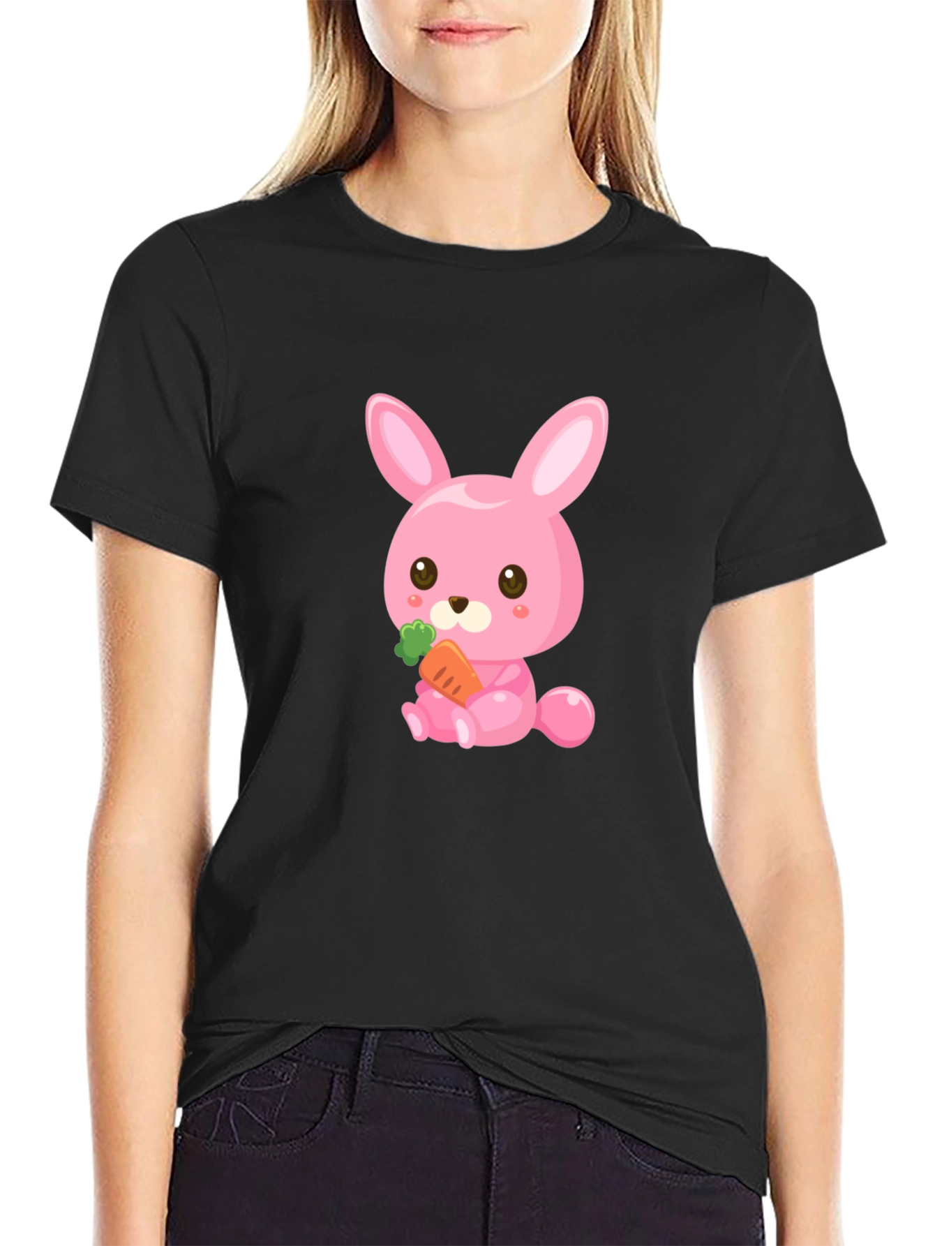 Cute Pink Bunny with Carrot Graphic Tee