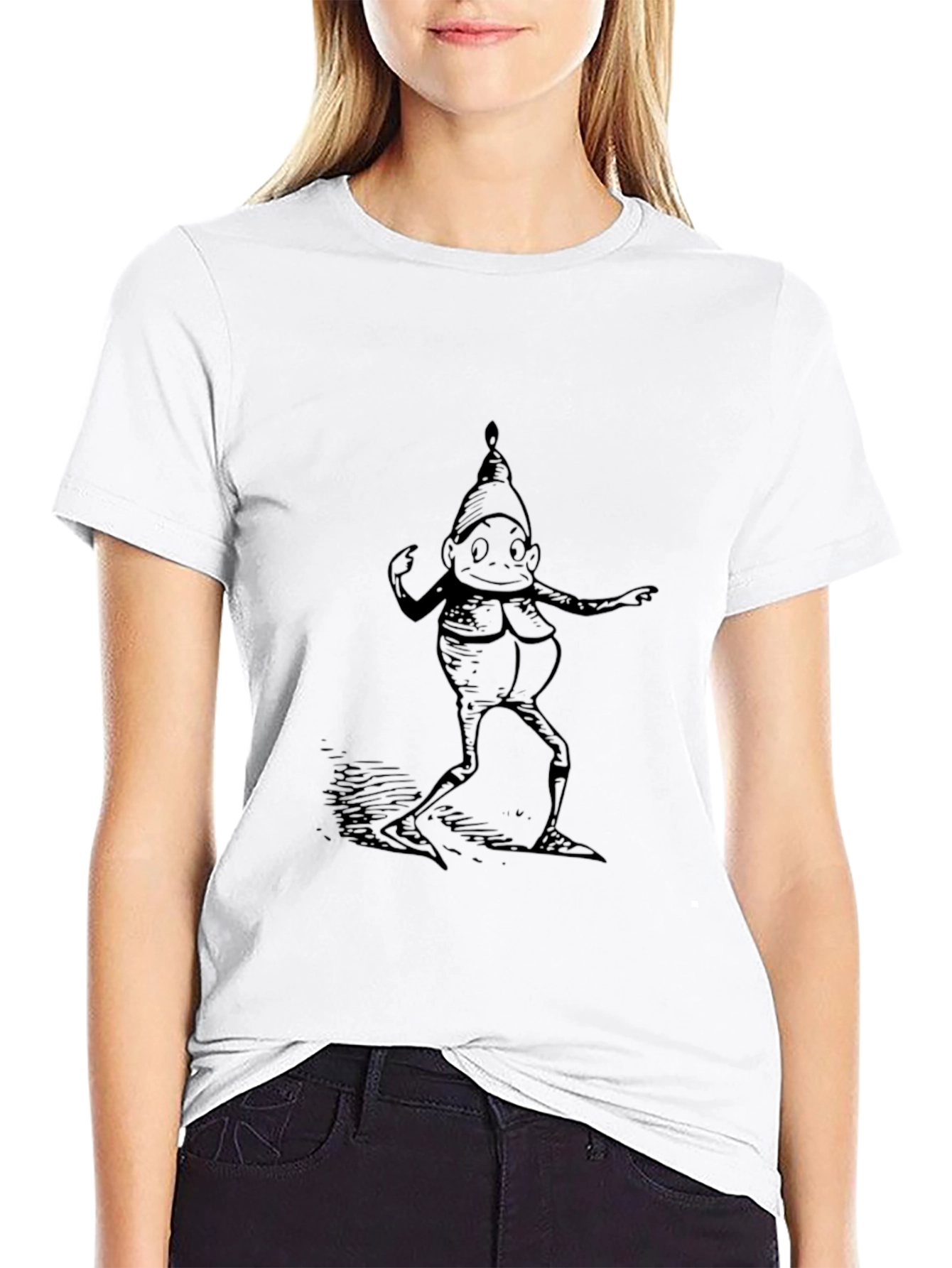 Whimsical Elf Graphic Tee - Black Cotton T-Shirt