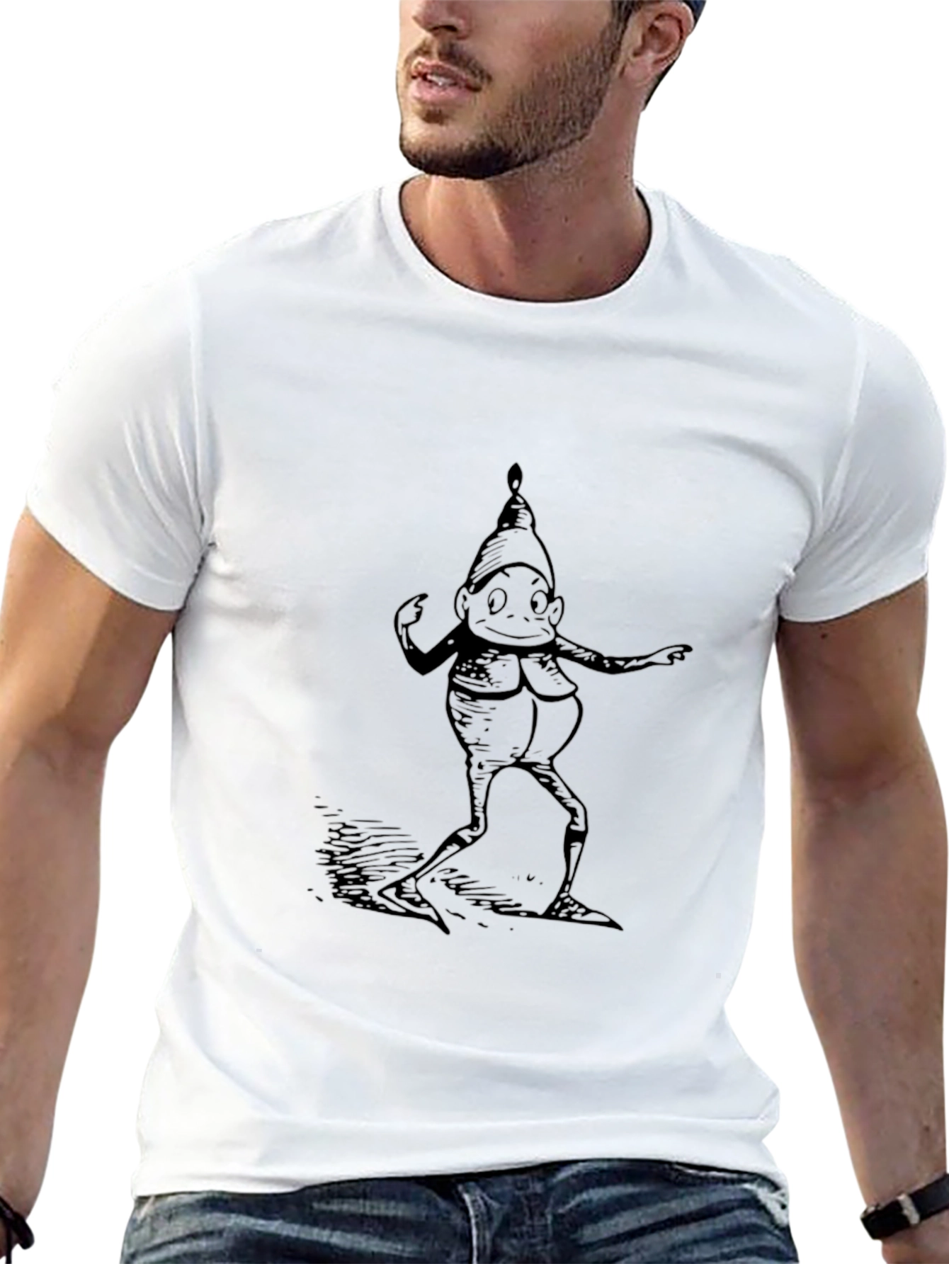Whimsical Elf Graphic Tee - Black Cotton T-Shirt