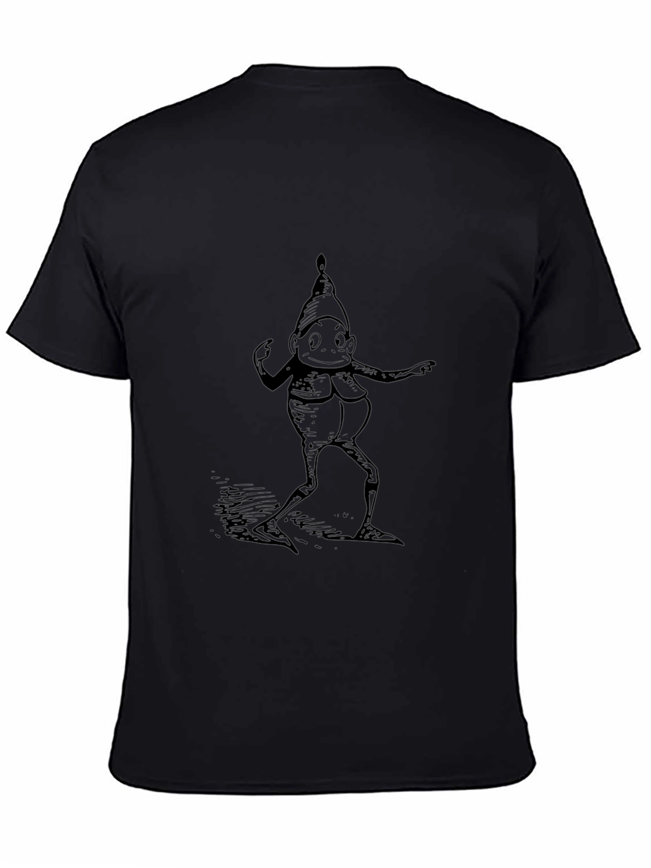 Whimsical Elf Graphic Tee - Black Cotton T-Shirt