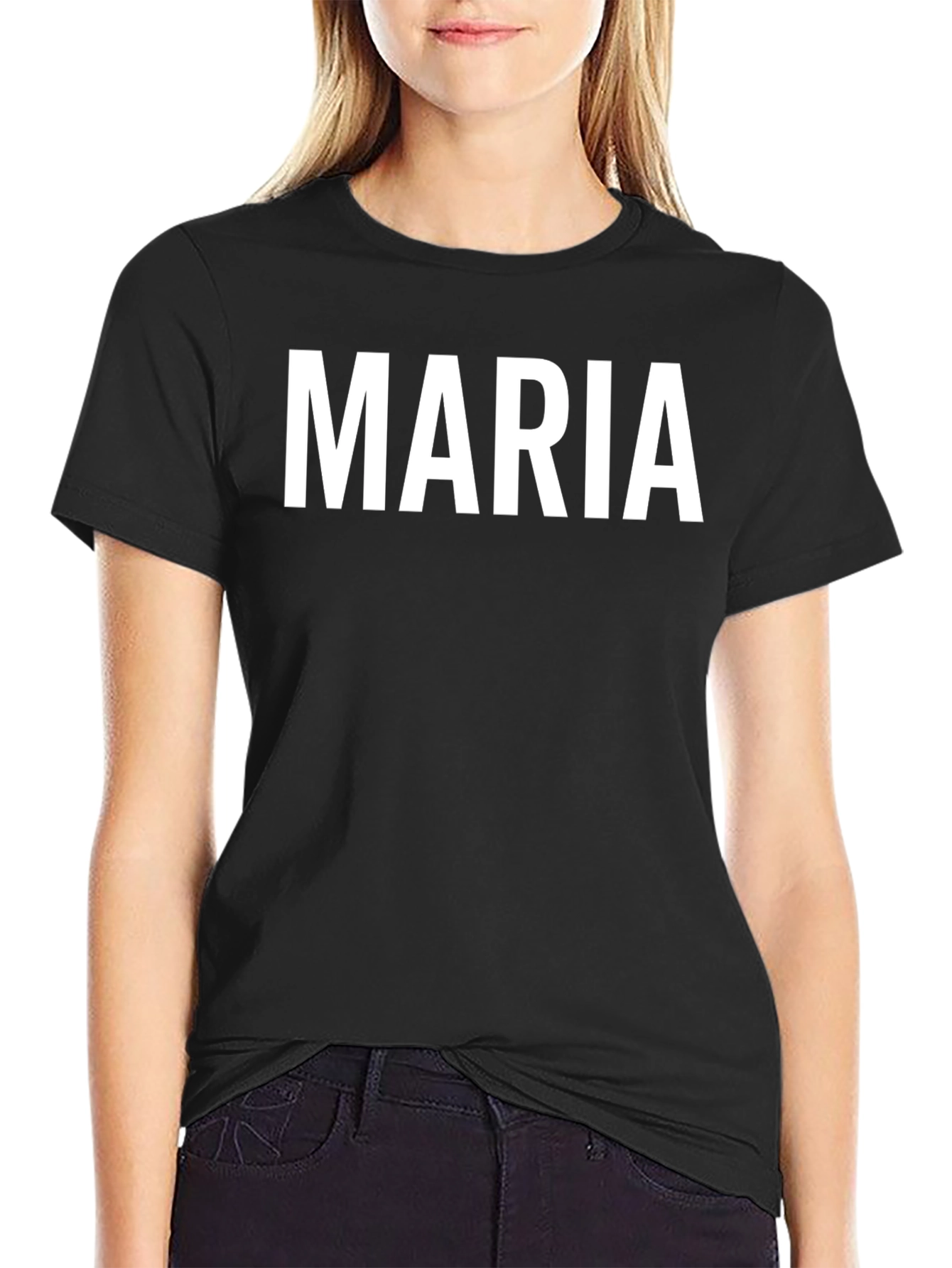 Maria Personalized Black Cotton T-Shirt