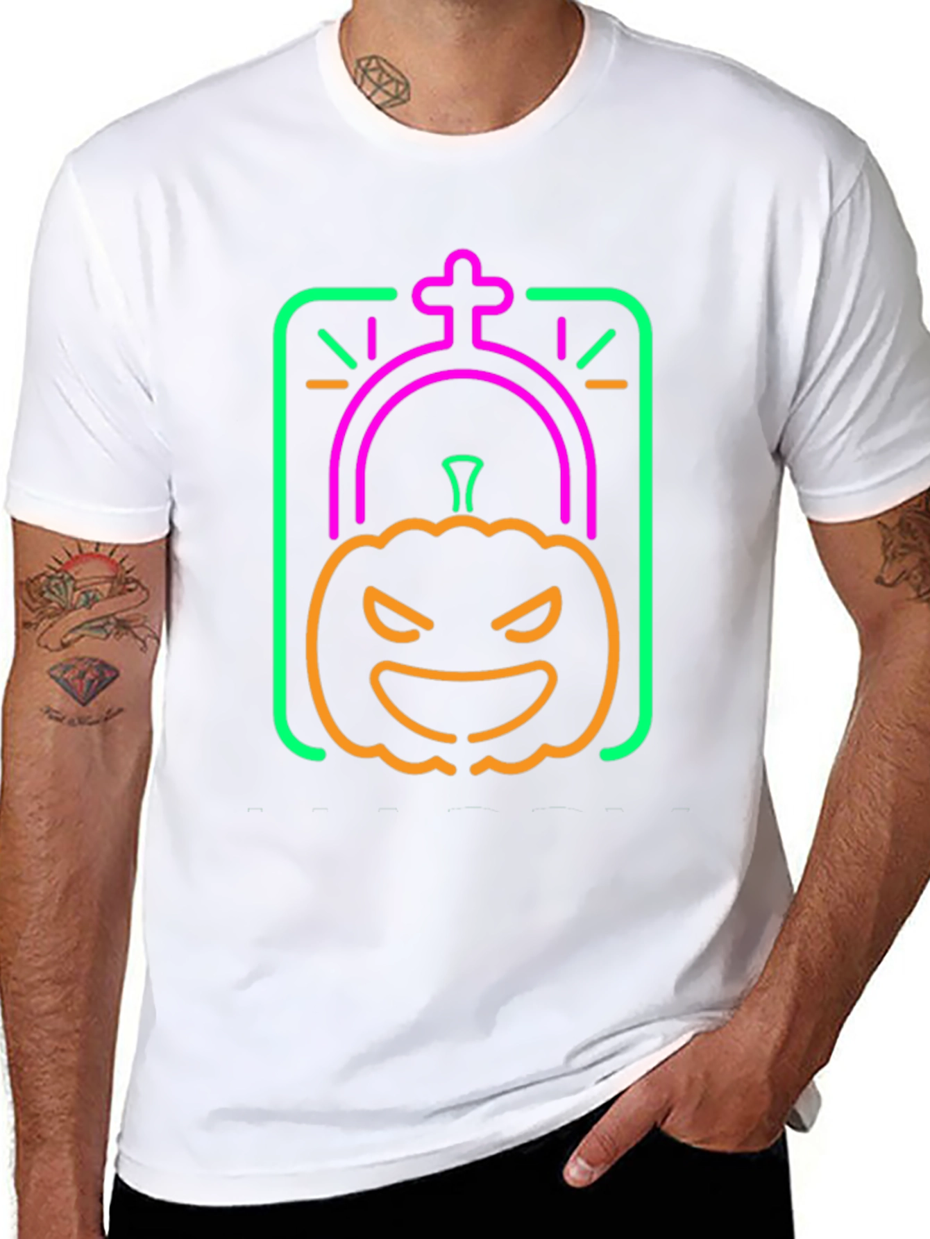 Neon Halloween Pumpkin Grave T-Shirt