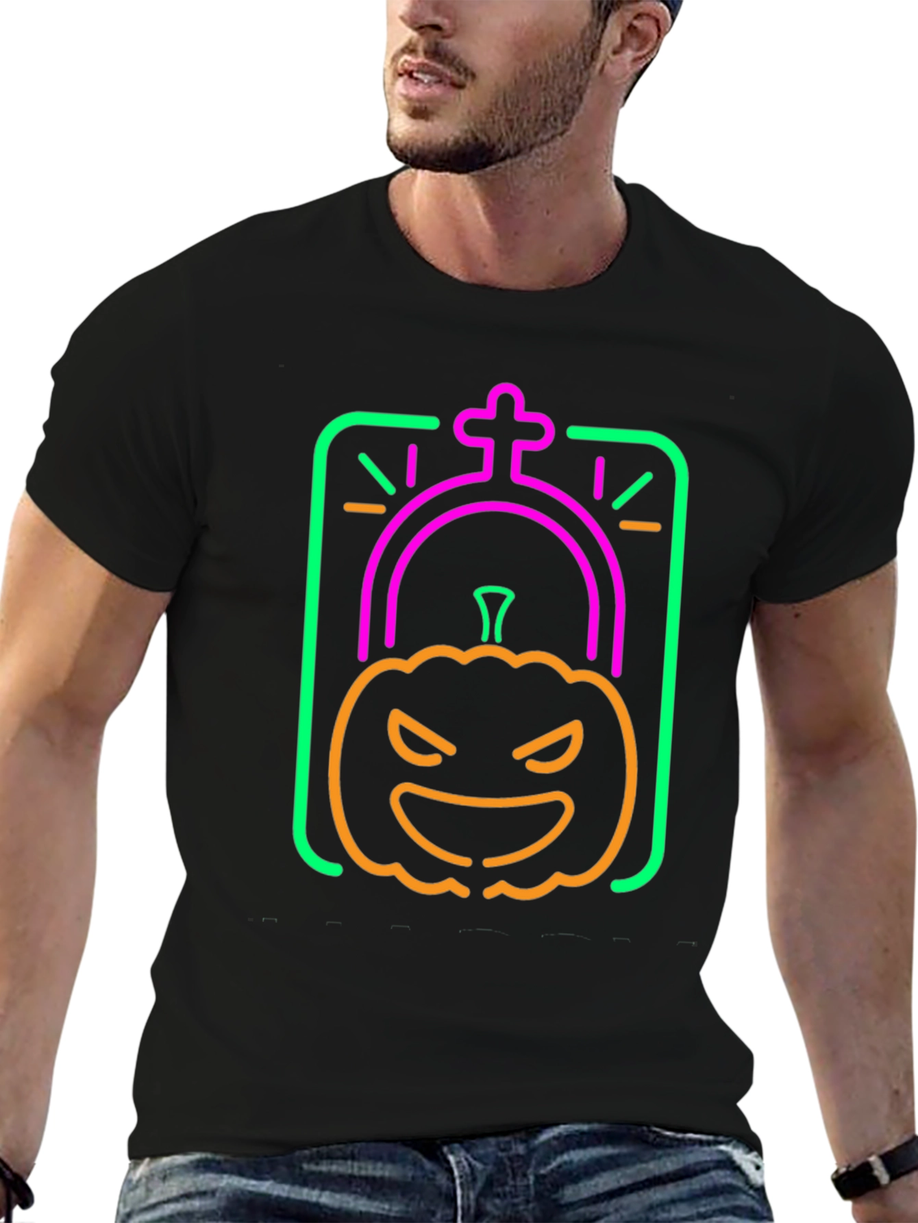 Neon Halloween Pumpkin Grave T-Shirt