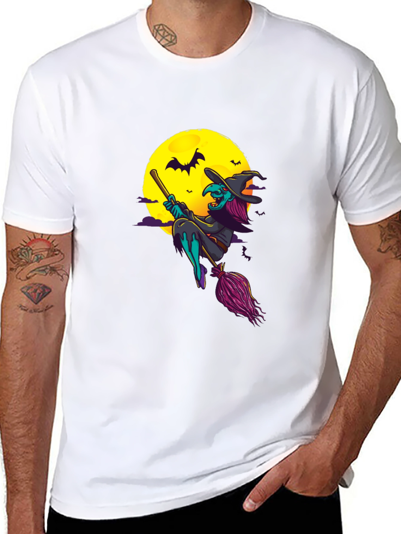 Witch on Broom Halloween T-Shirt