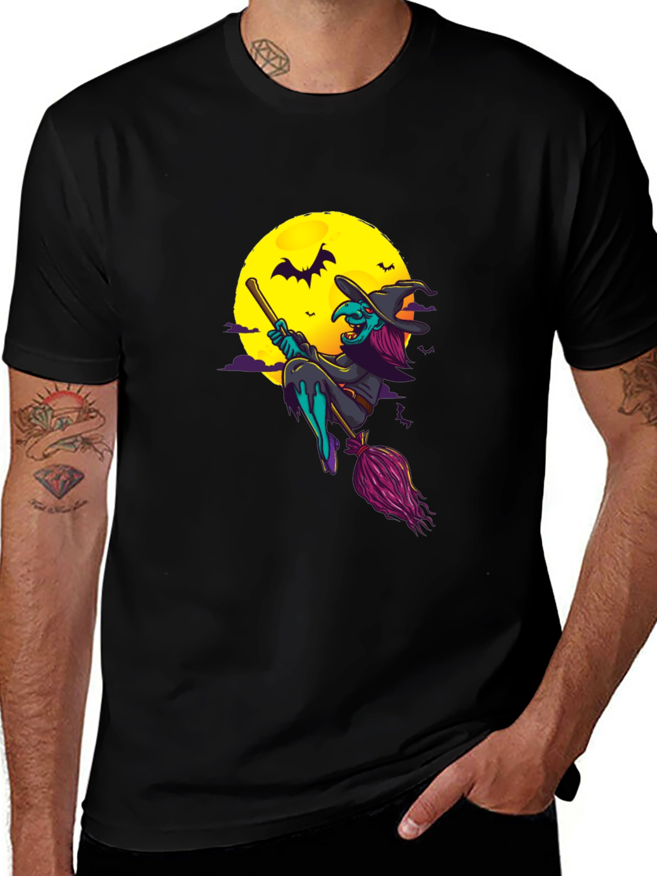 Witch on Broom Halloween T-Shirt