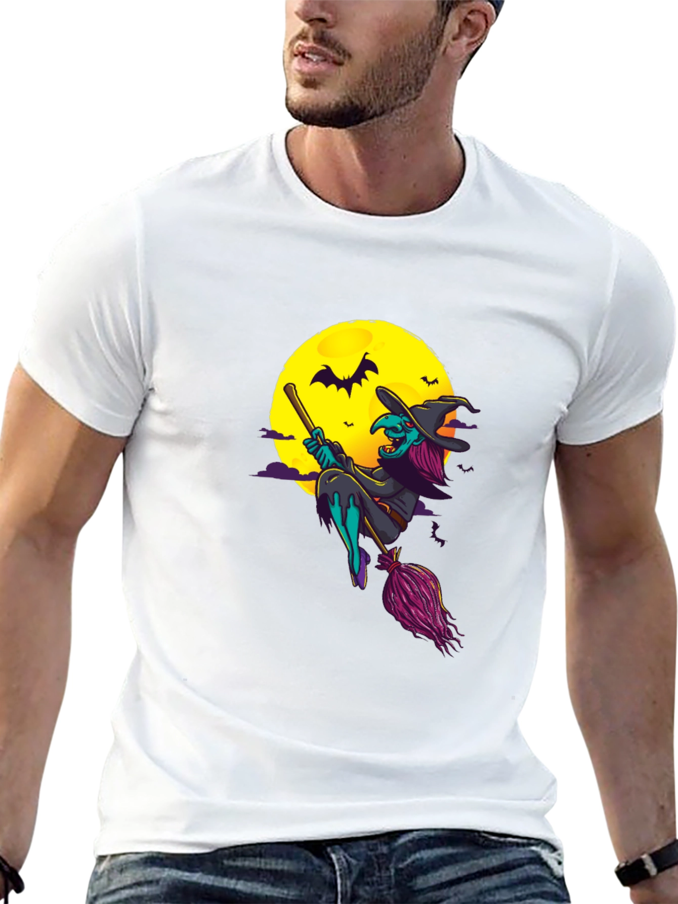 Witch on Broom Halloween T-Shirt