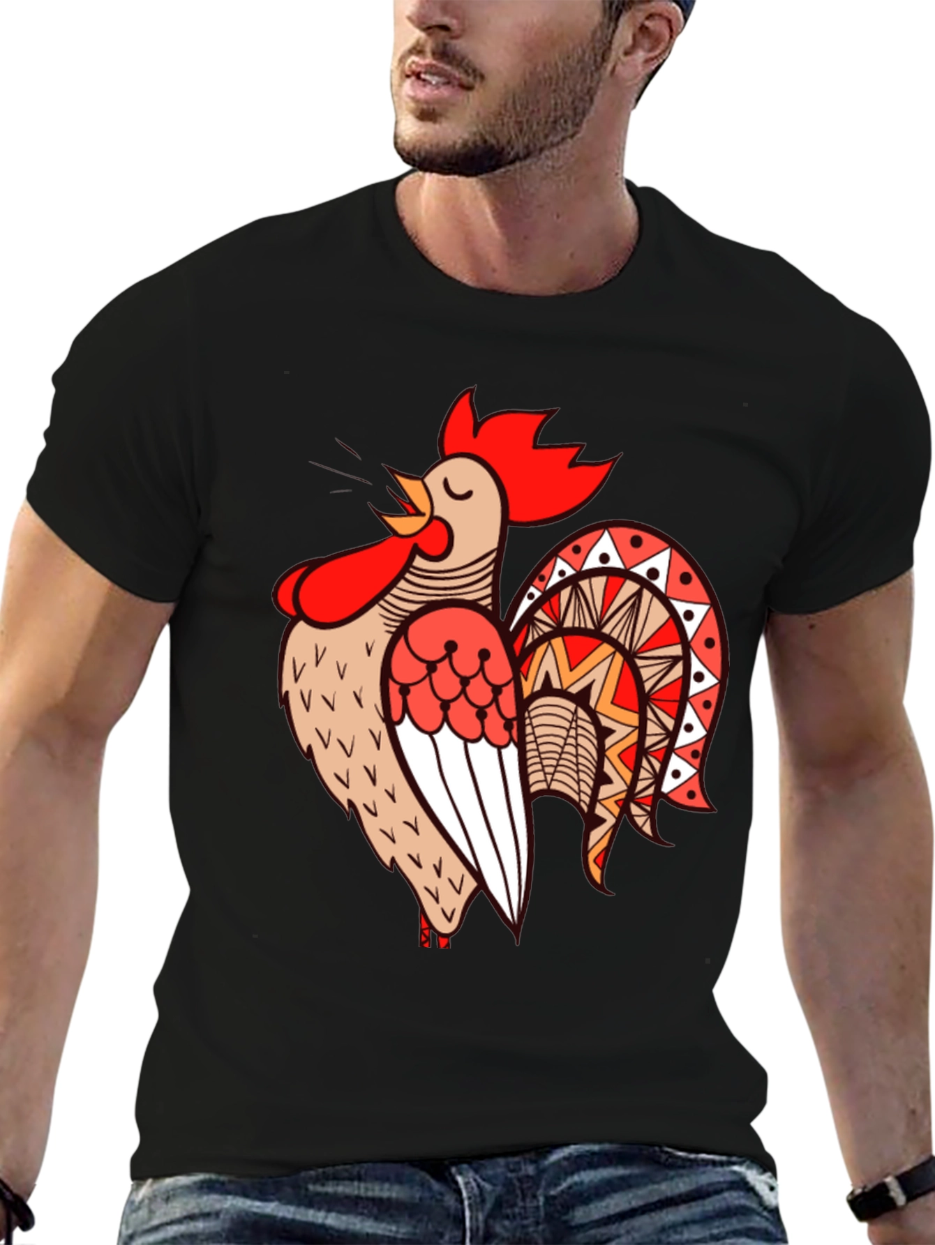 Rooster Graphic T-Shirt - Cool Bird Tee