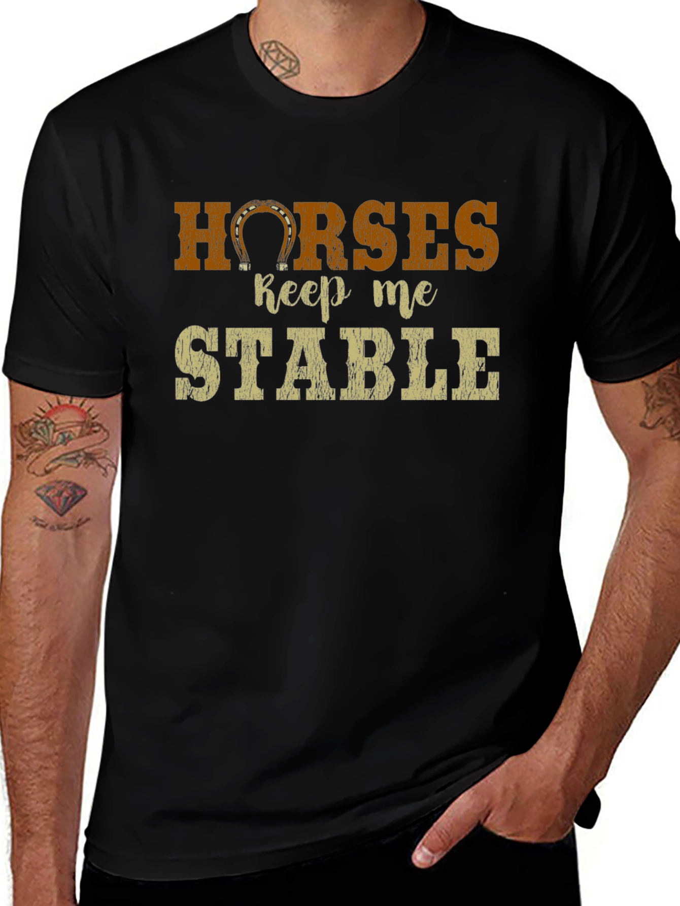 Horses Keep Me Stable Black T-Shirt