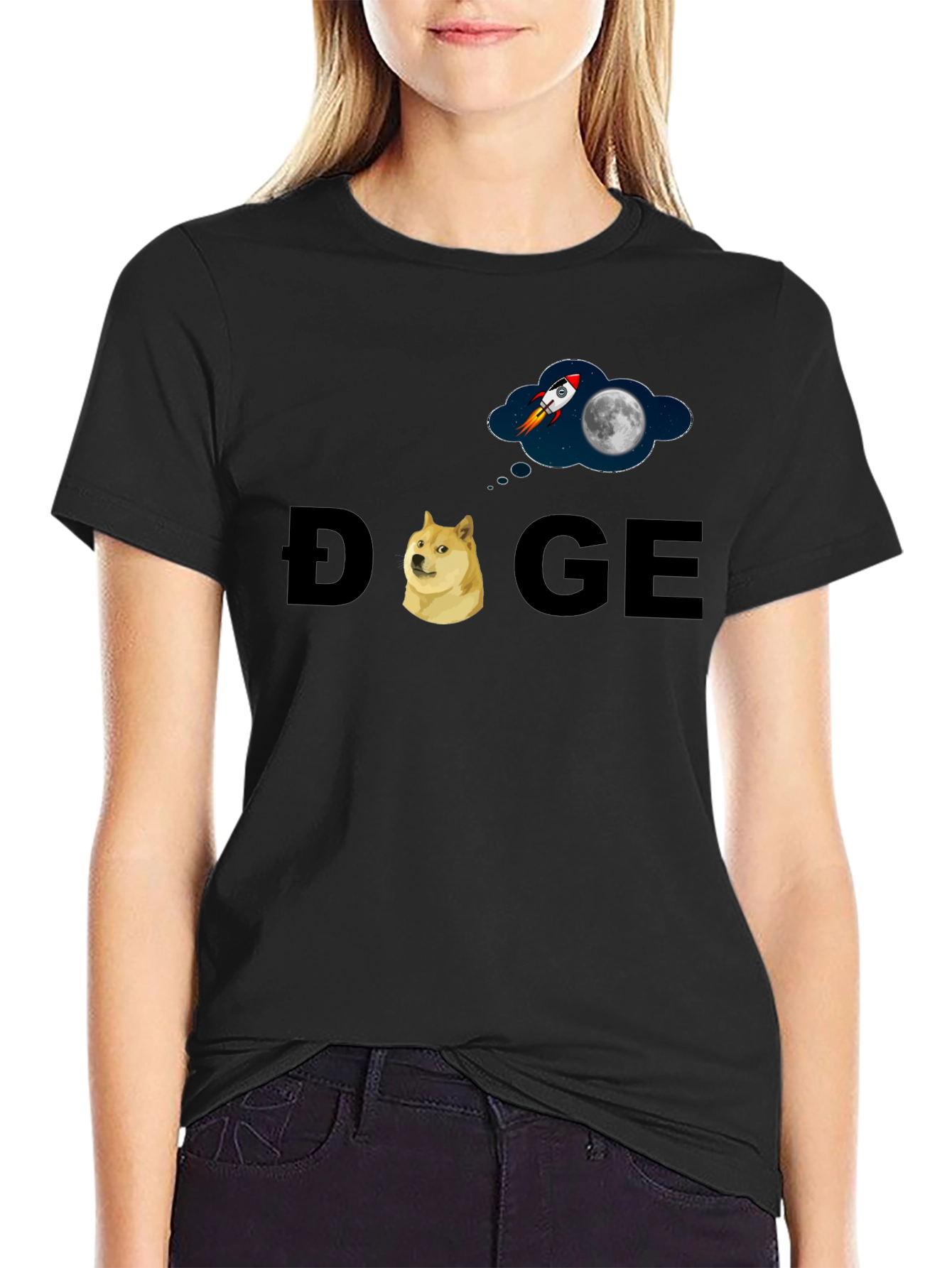 Doge to the Moon T-Shirt - Black Cotton Blend