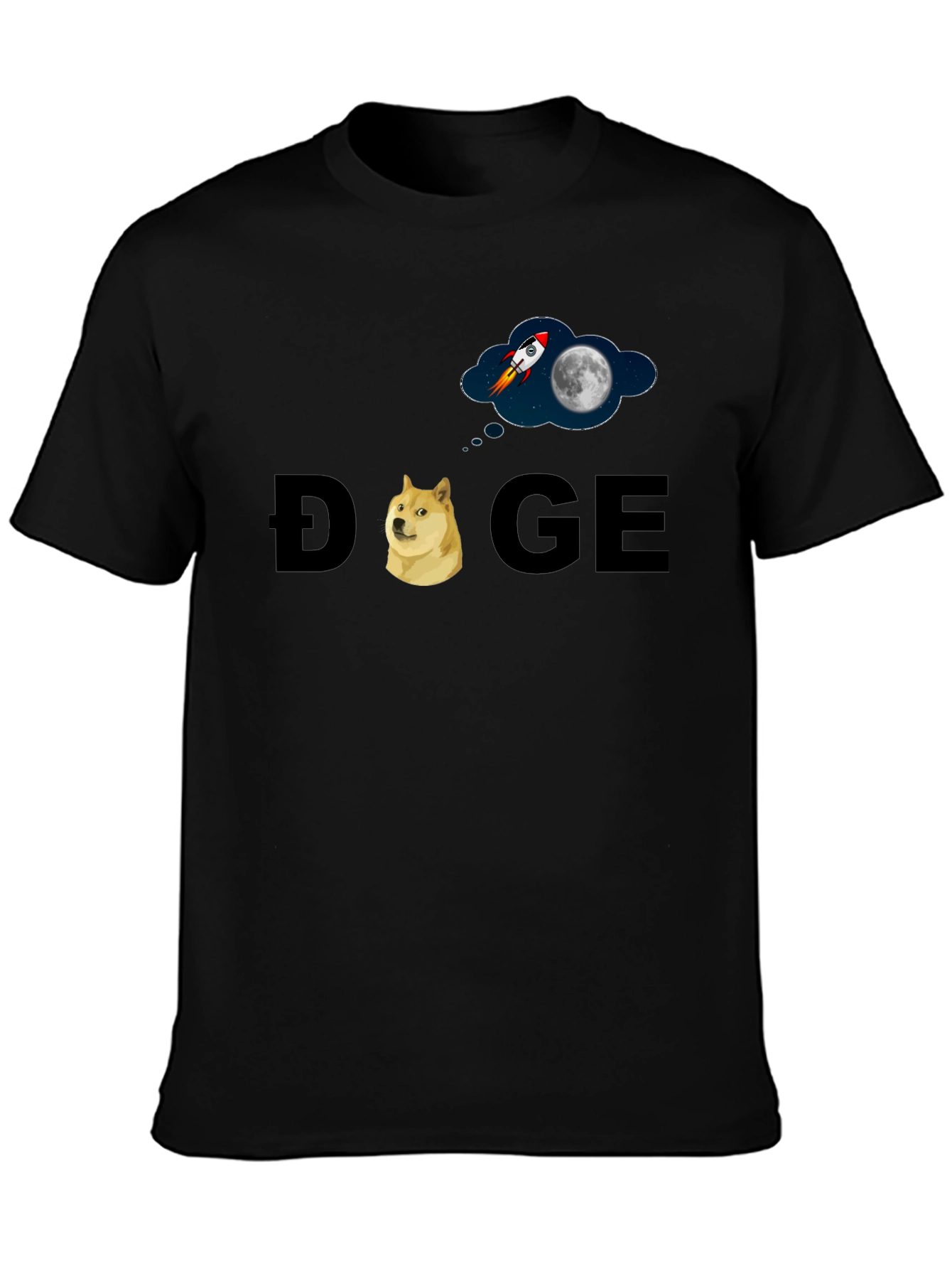Doge to the Moon T-Shirt - Black Cotton Blend