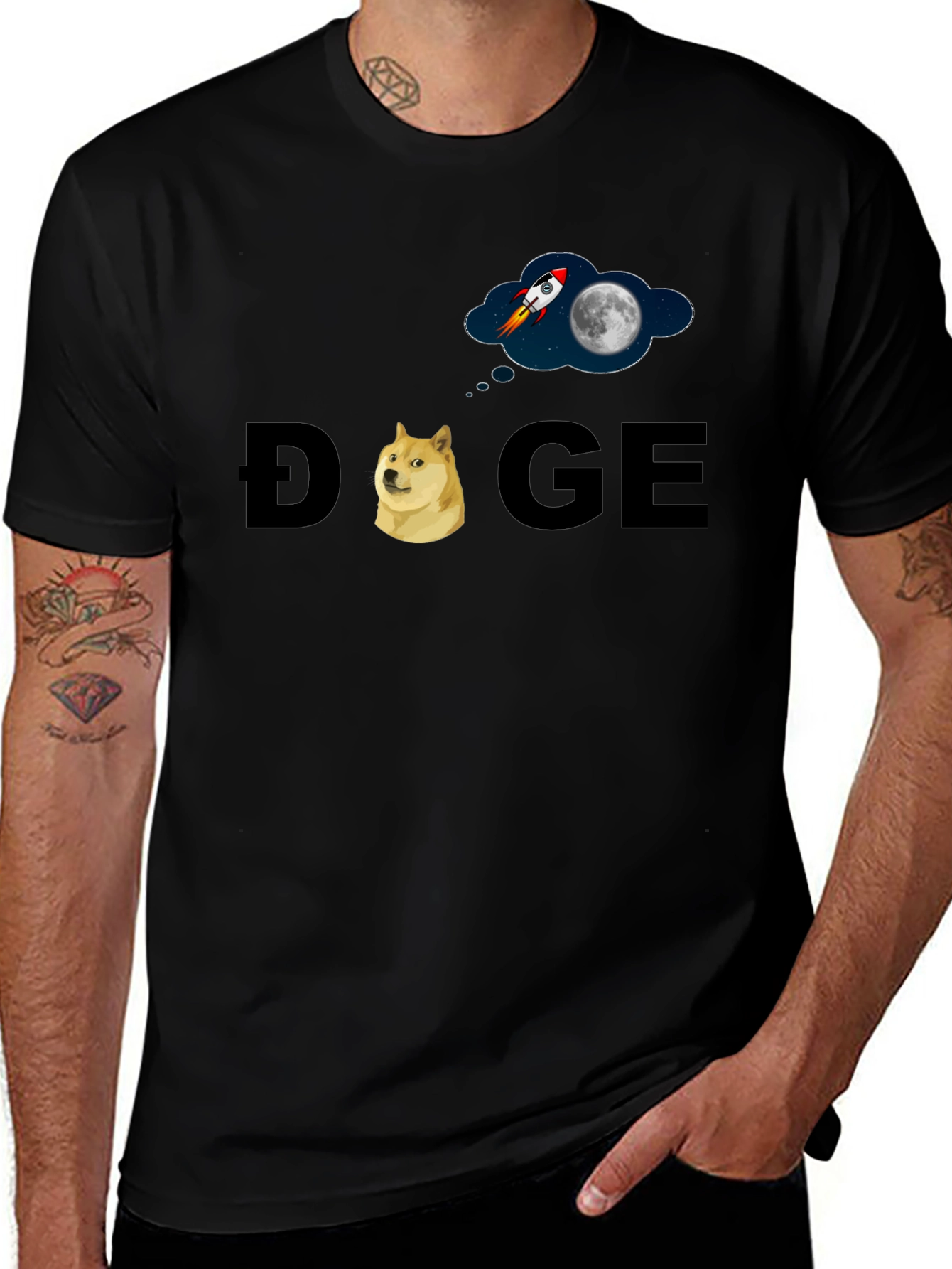 Doge to the Moon T-Shirt - Black Cotton Blend