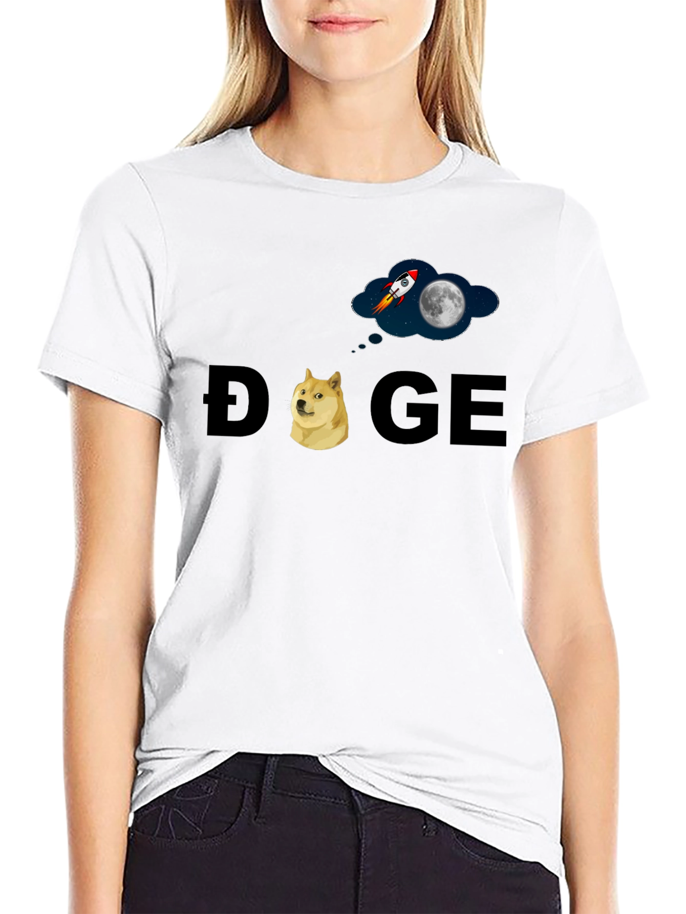 Doge to the Moon T-Shirt - Black Cotton Blend