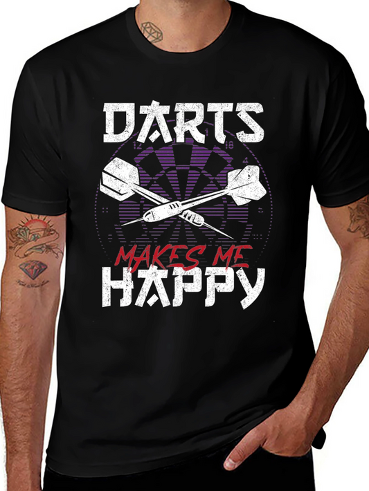 Darts Makes Me Happy Graphic Tee - Casual Black T-Shirt